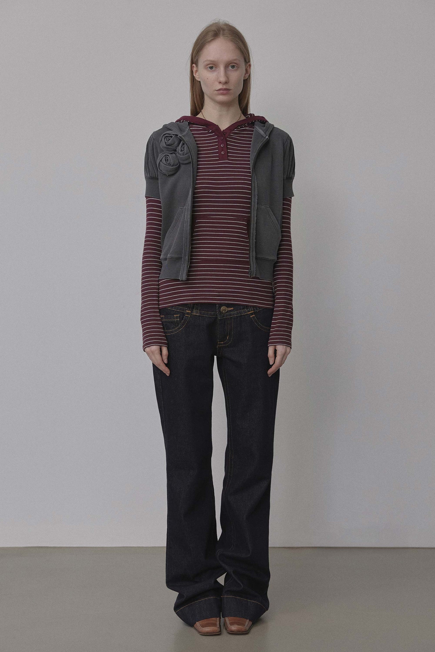 Stripe Hoodie Tee Burgundy