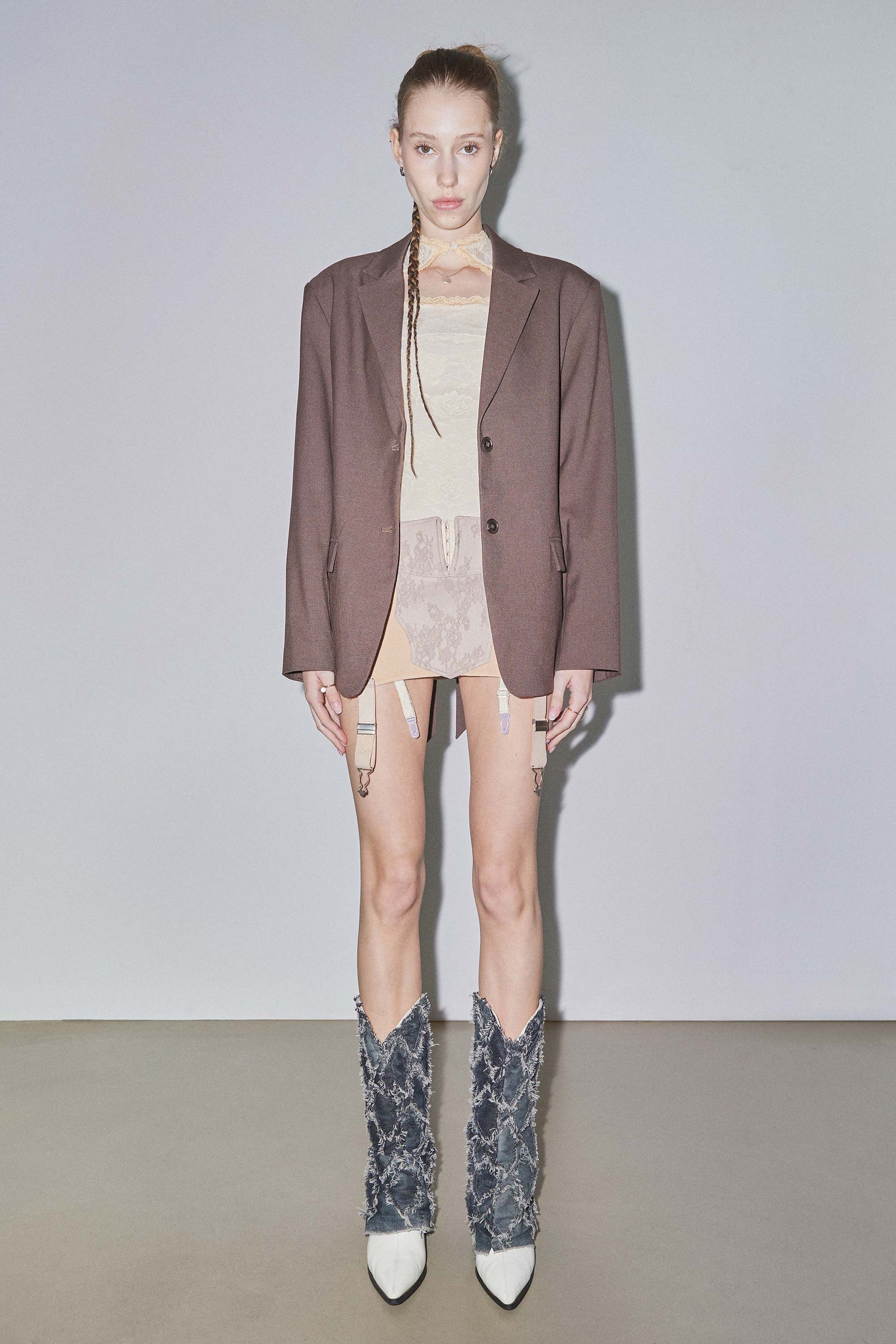 Tailored Belted Blazer Brown