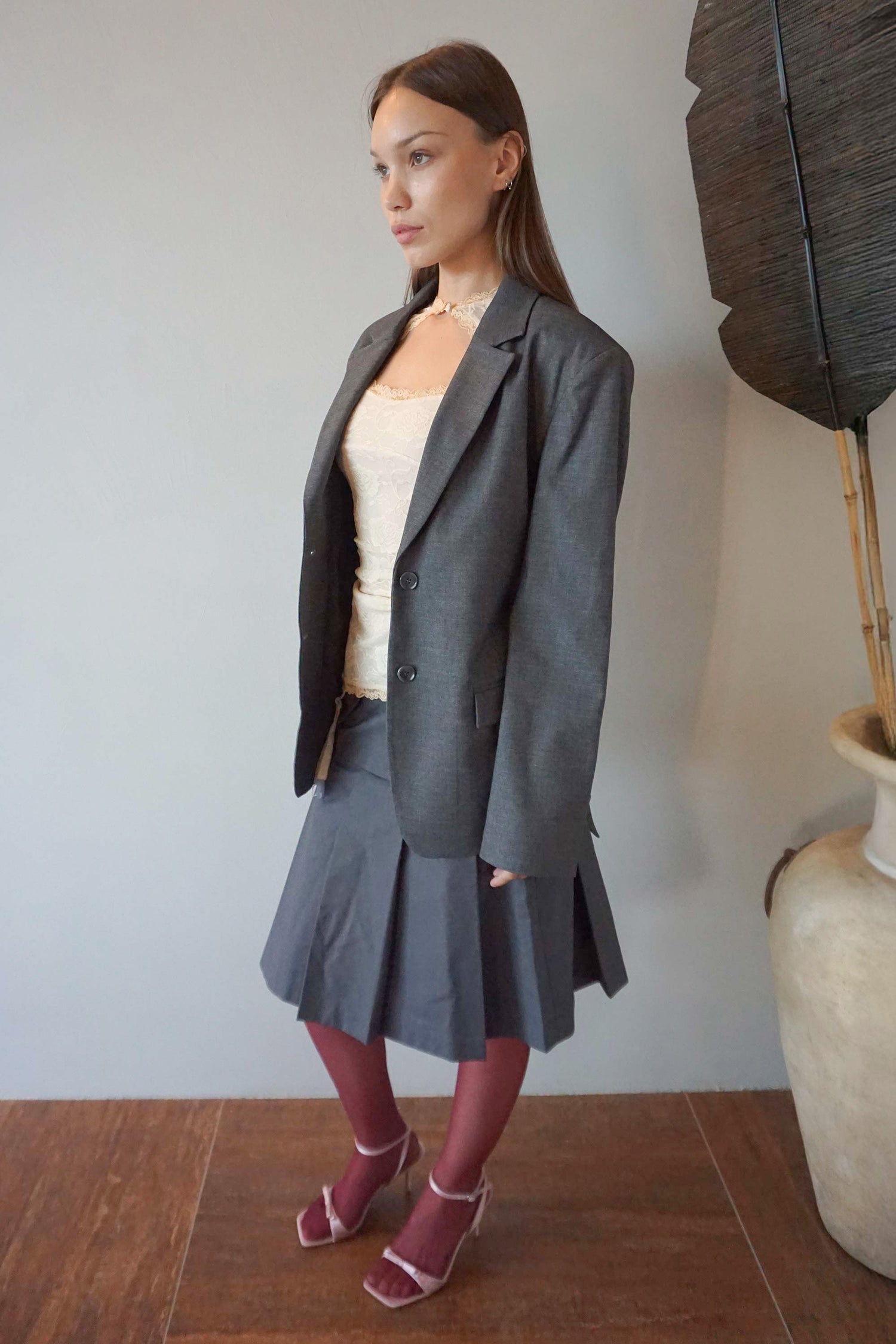 Tailored Belted Blazer Gray
