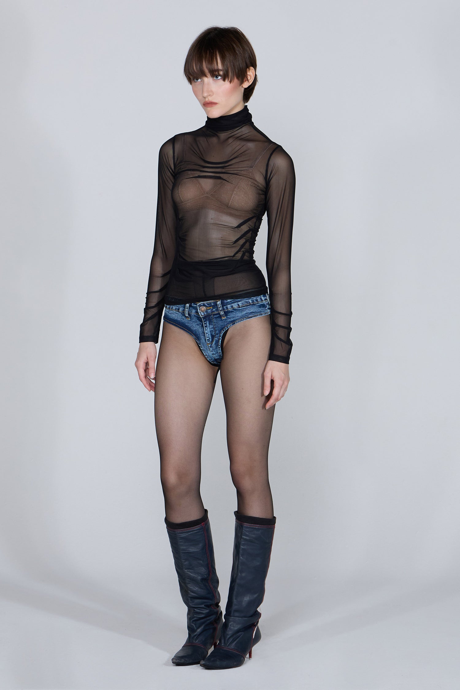 Origami Turtle Neck Tee Black