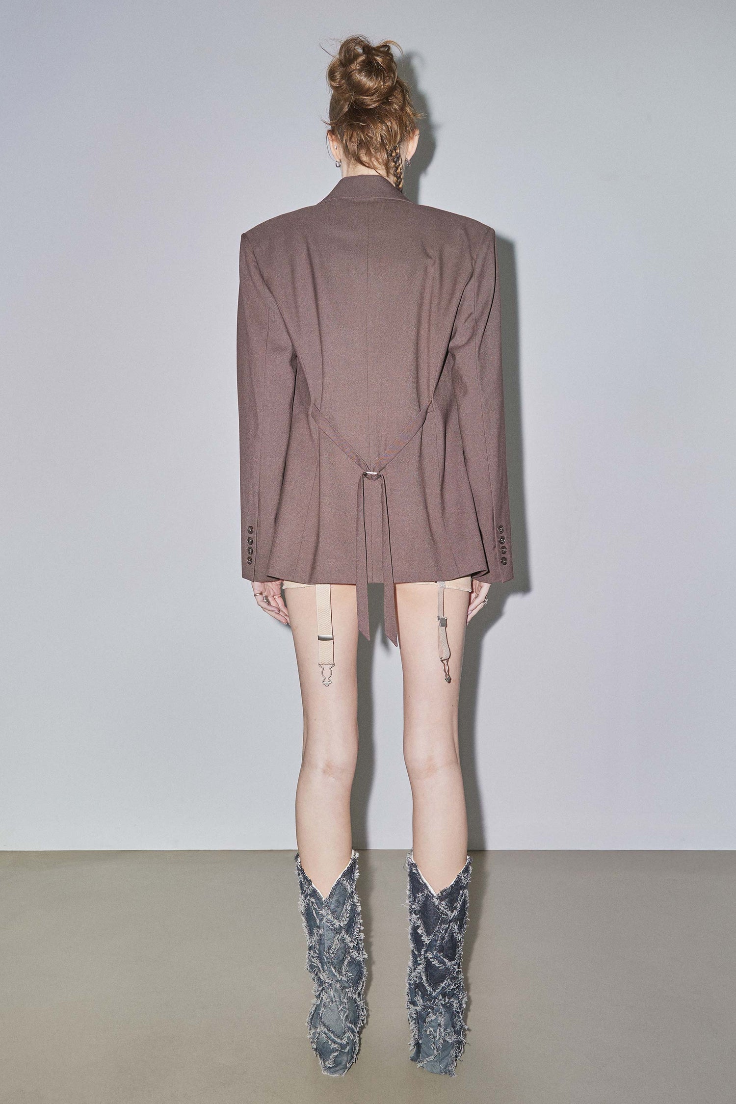 Tailored Belted Blazer Brown