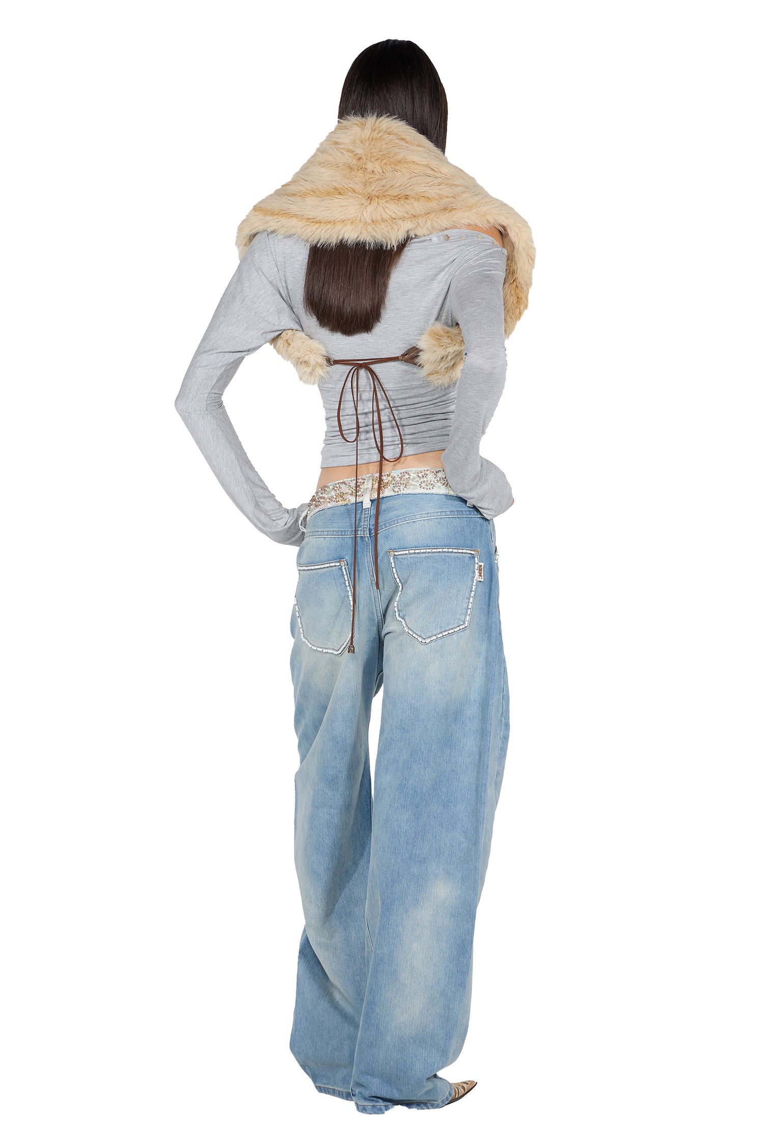 Shell Button Sleeve Top Melange Gray