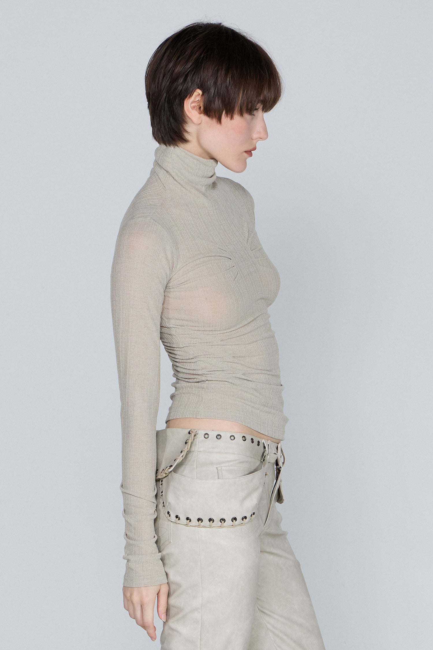 Origami Turtle Neck Tee Beige