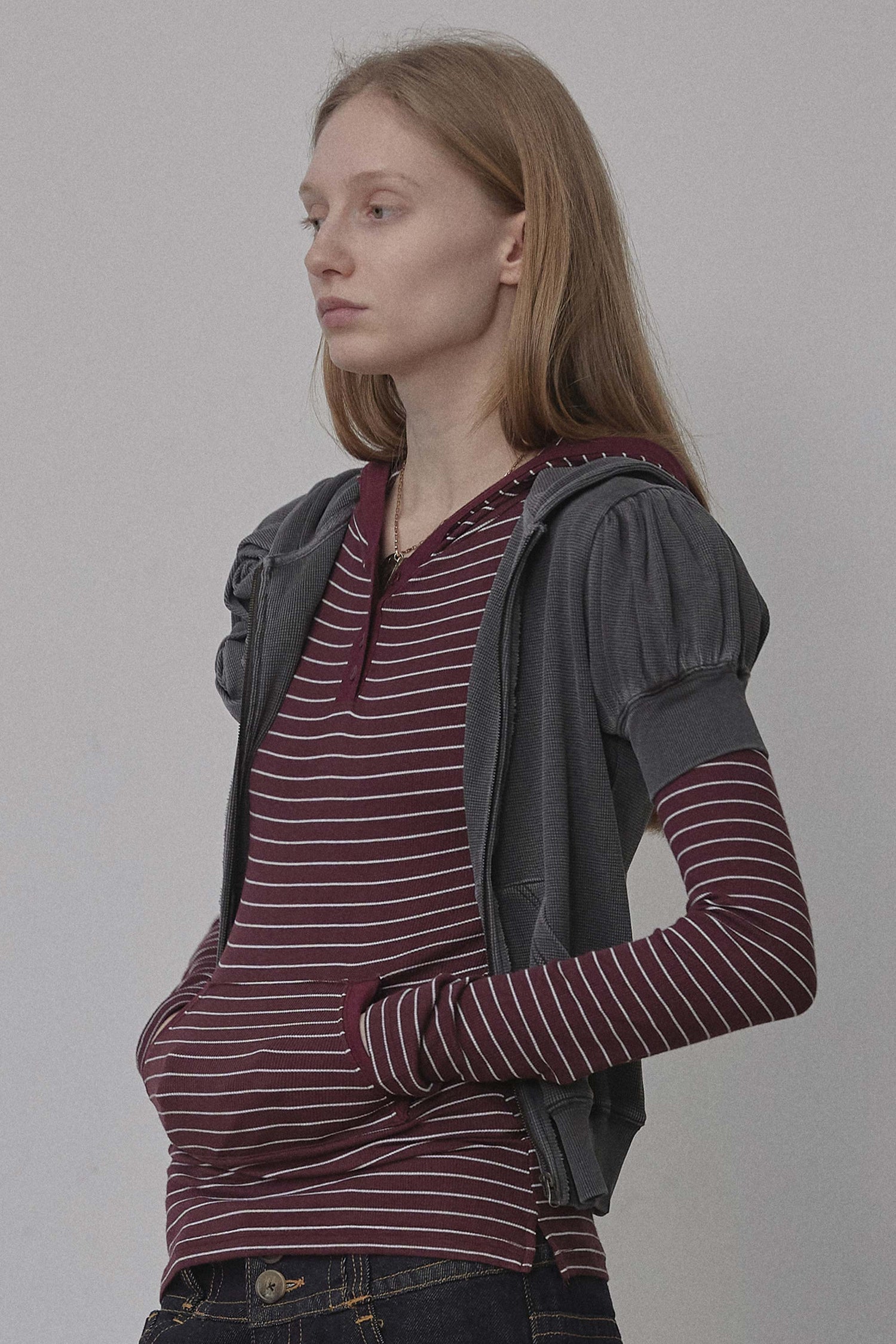 Stripe Hoodie Tee Burgundy