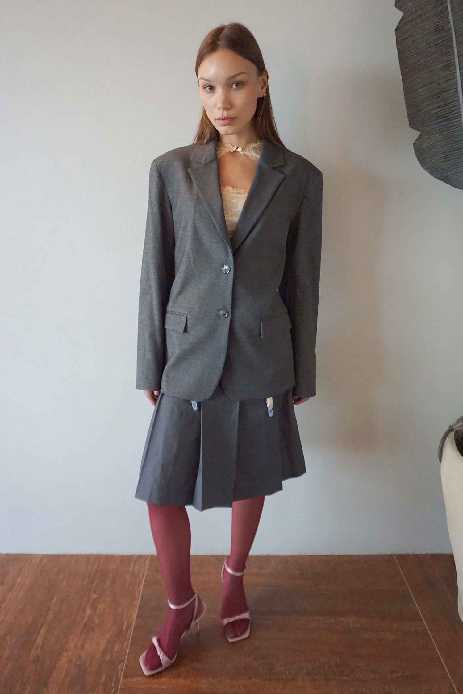 Tailored Belted Blazer Gray