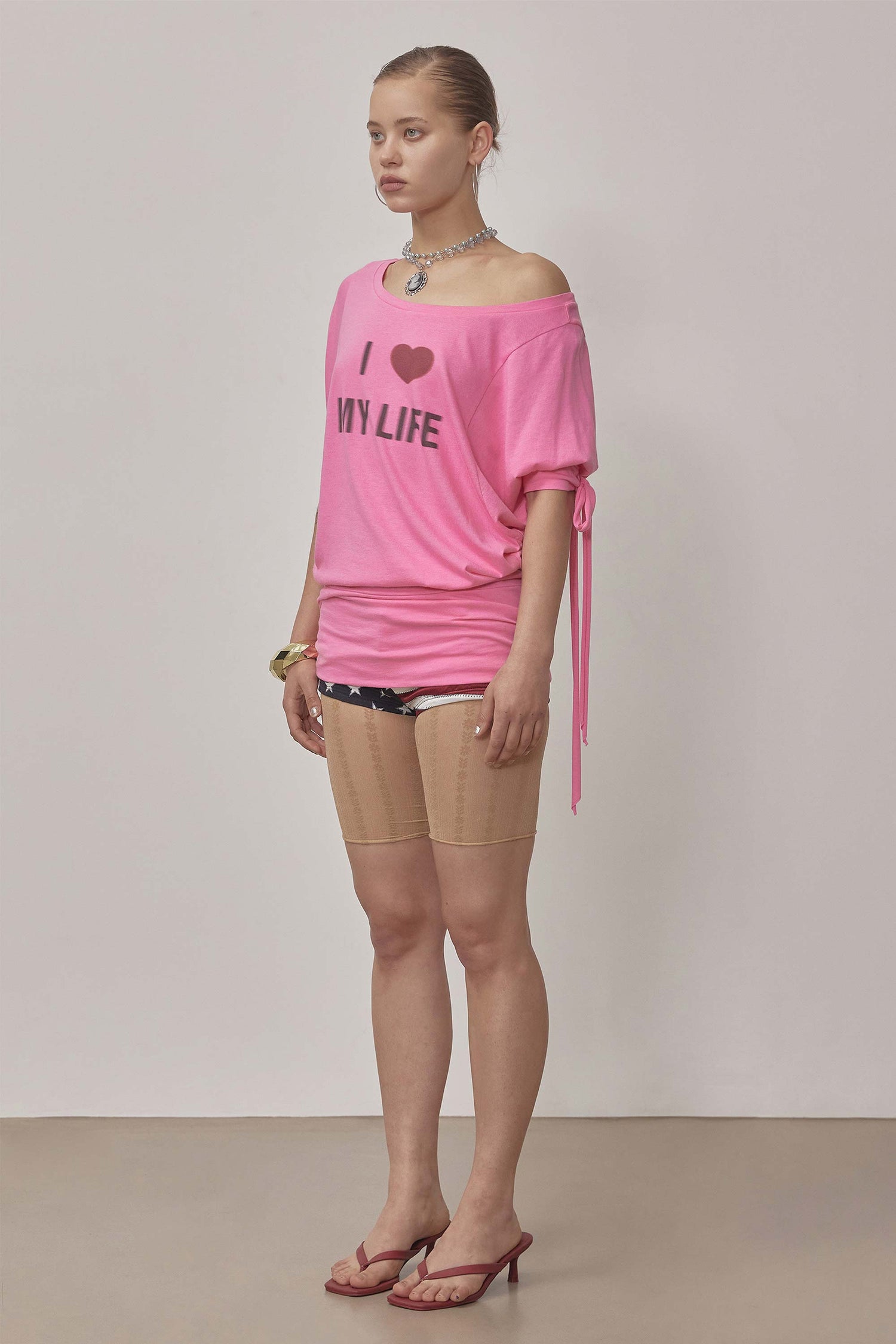 Tie Sleeve Tee Coral