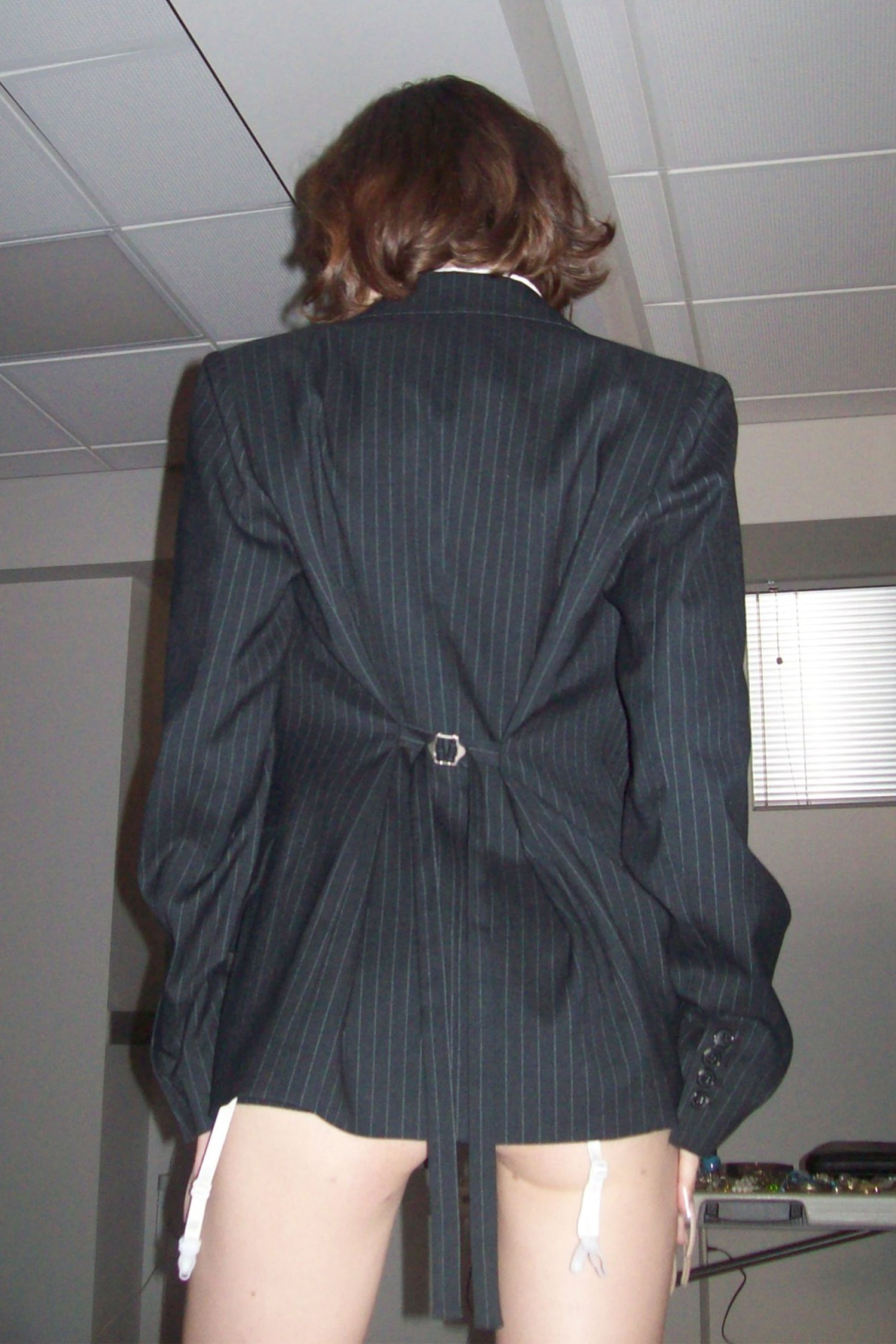 Tailored Belted Blazer Black Pin Stripe