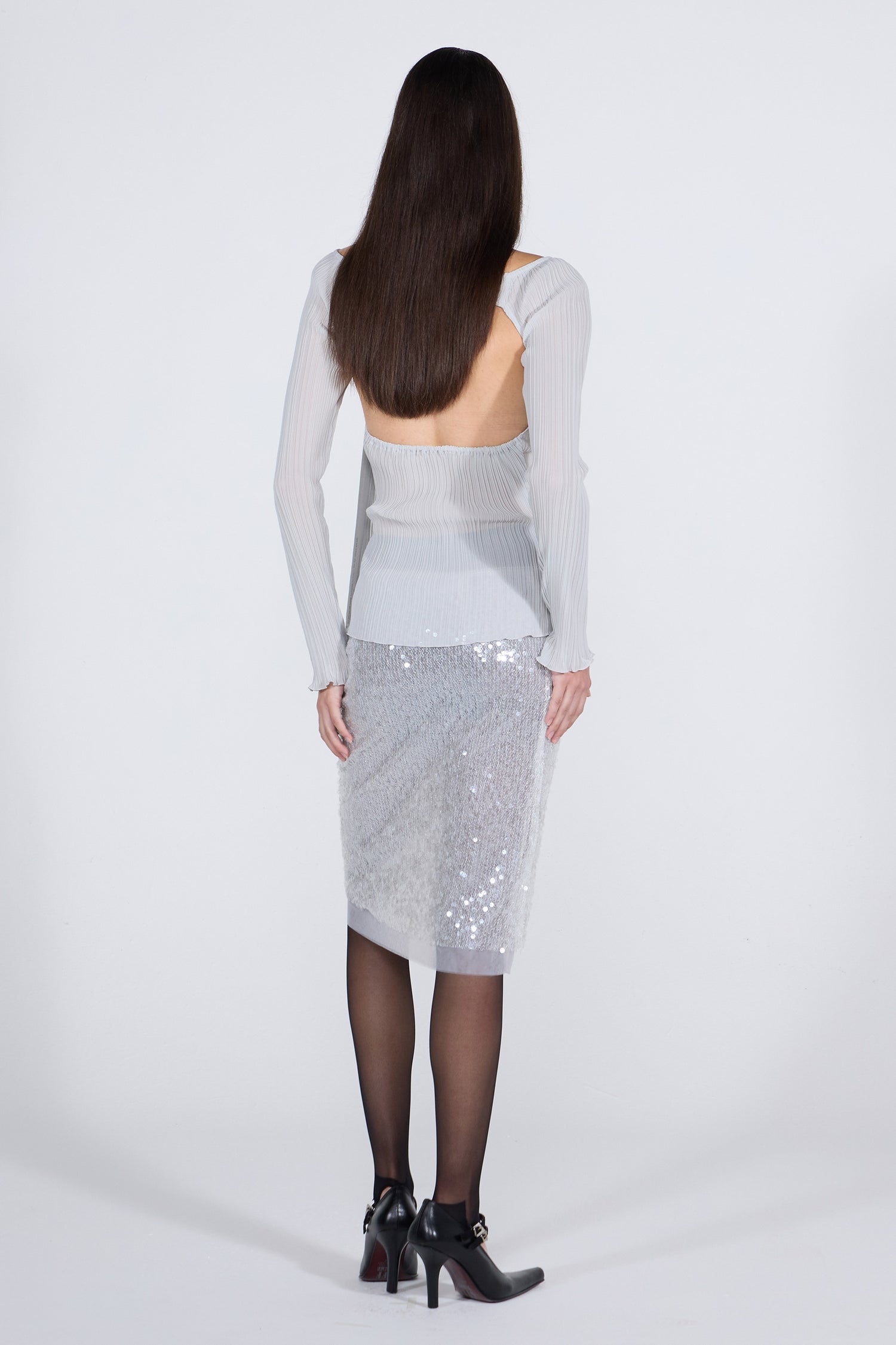 Beaded Scarf Set-Up Top Ice Gray