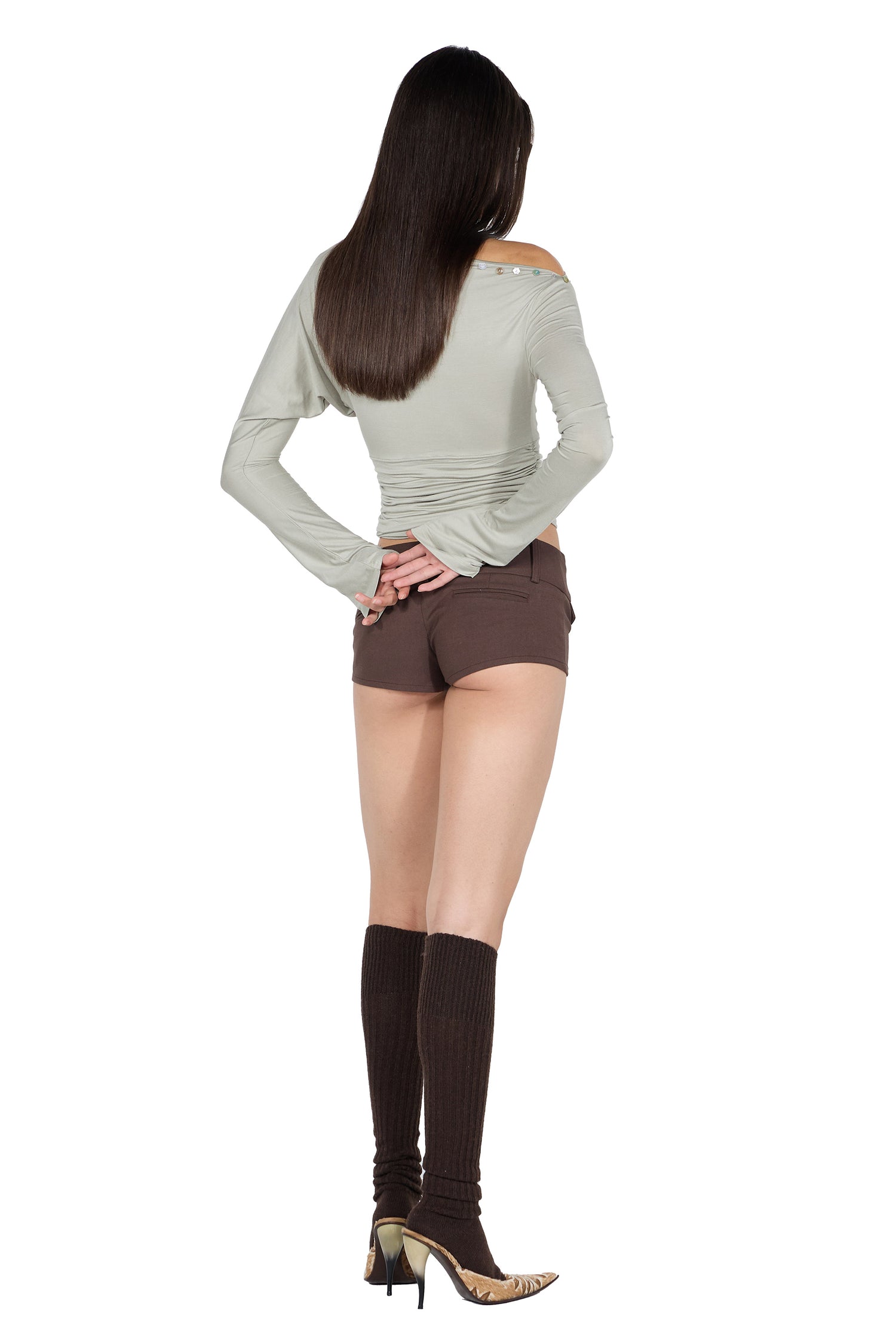 Shell Button Sleeve Top Sage