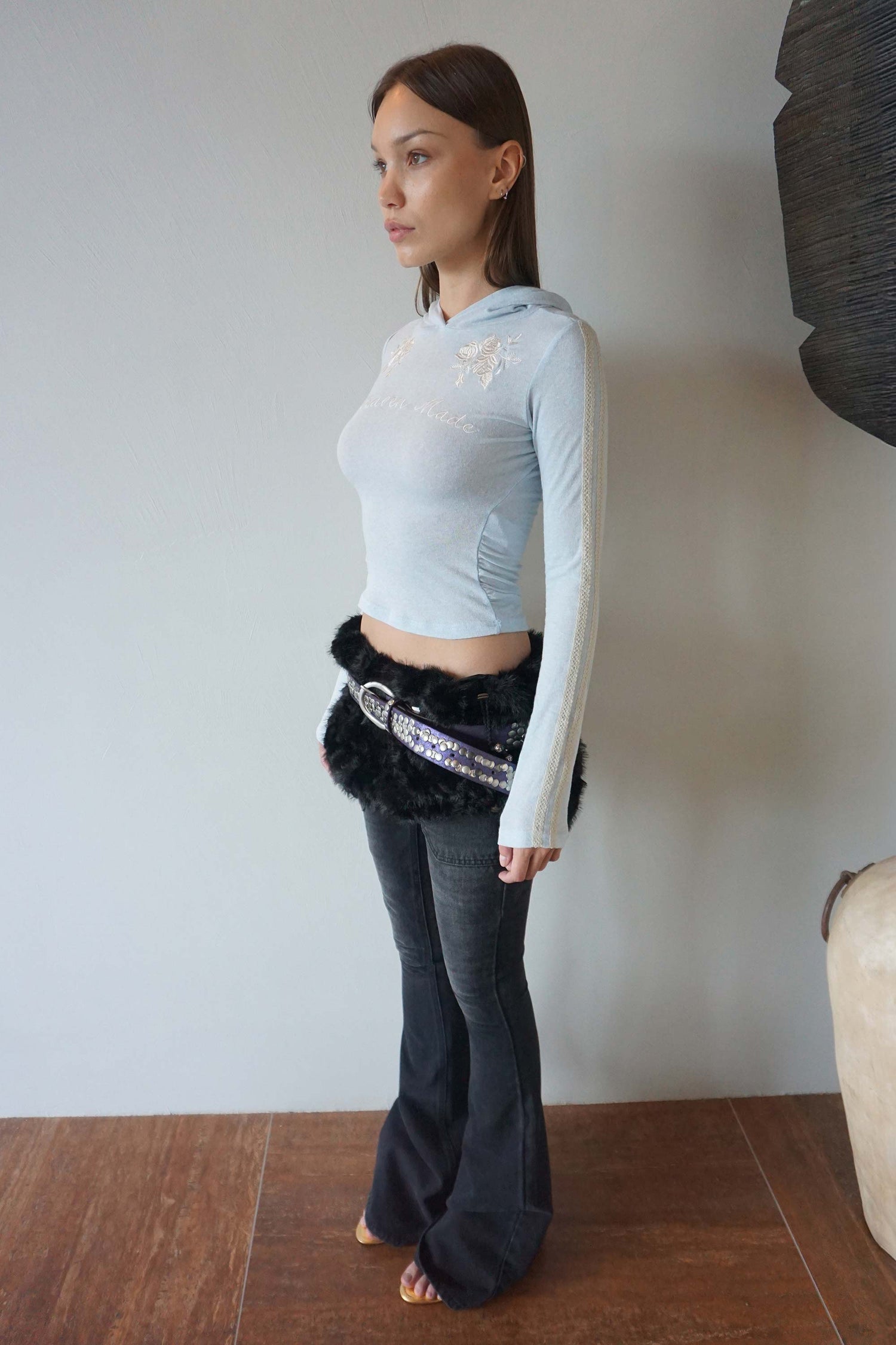 Rose Angora Hoodie Tee Baby Blue