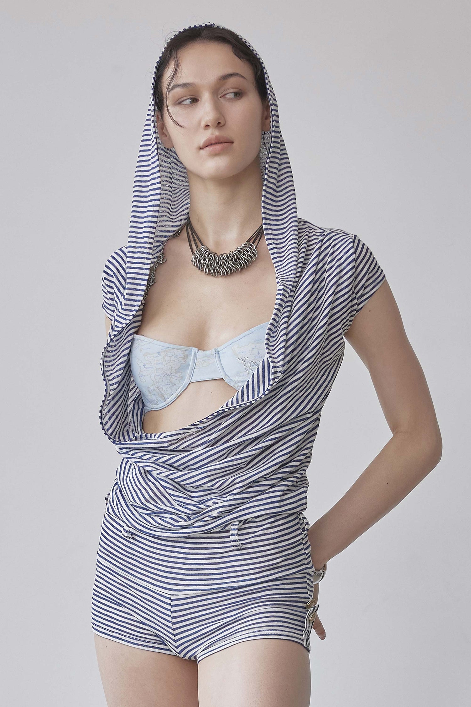 Marine Draped Romper Navy