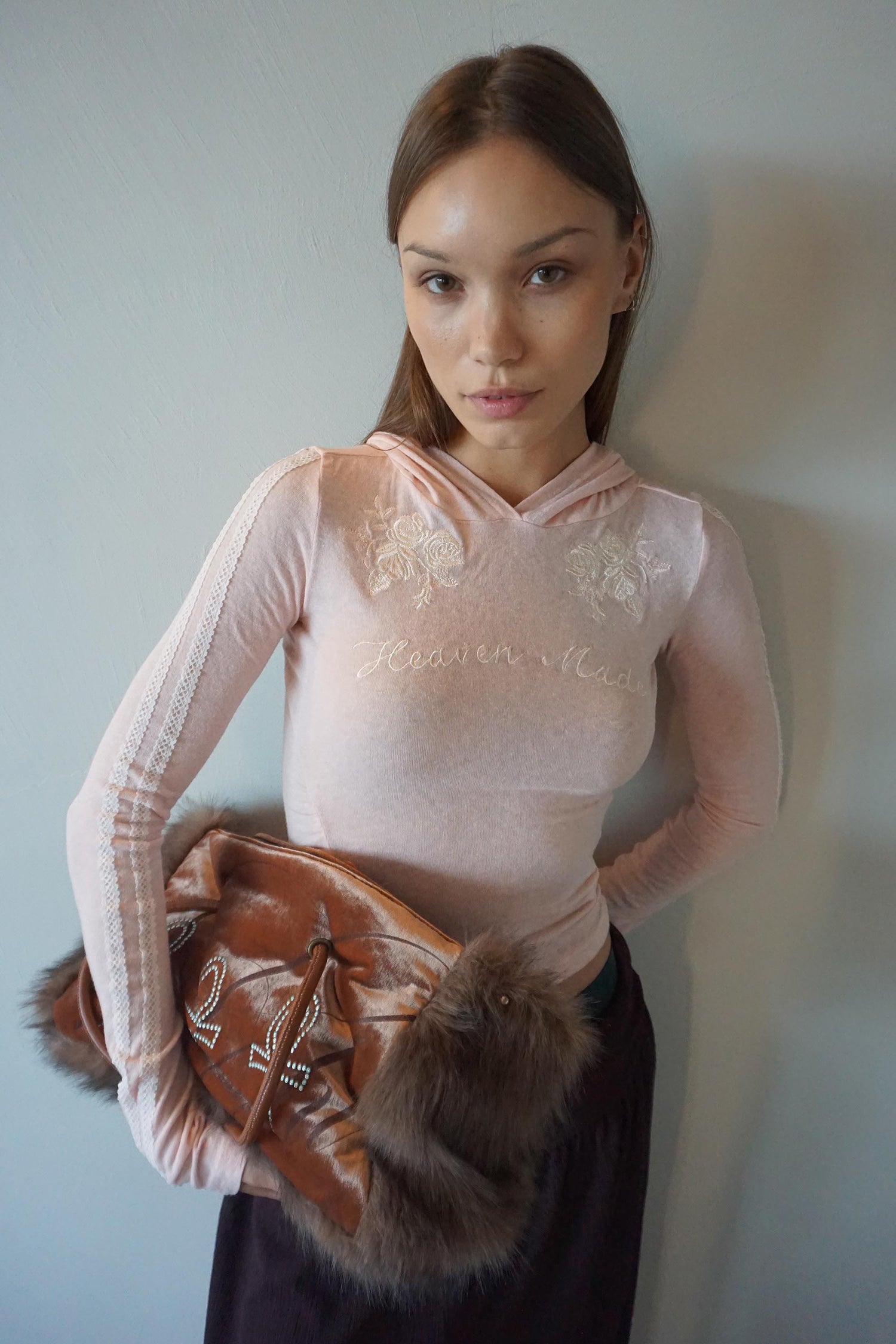 Rose Angora Hoodie Tee Peach Fuzz