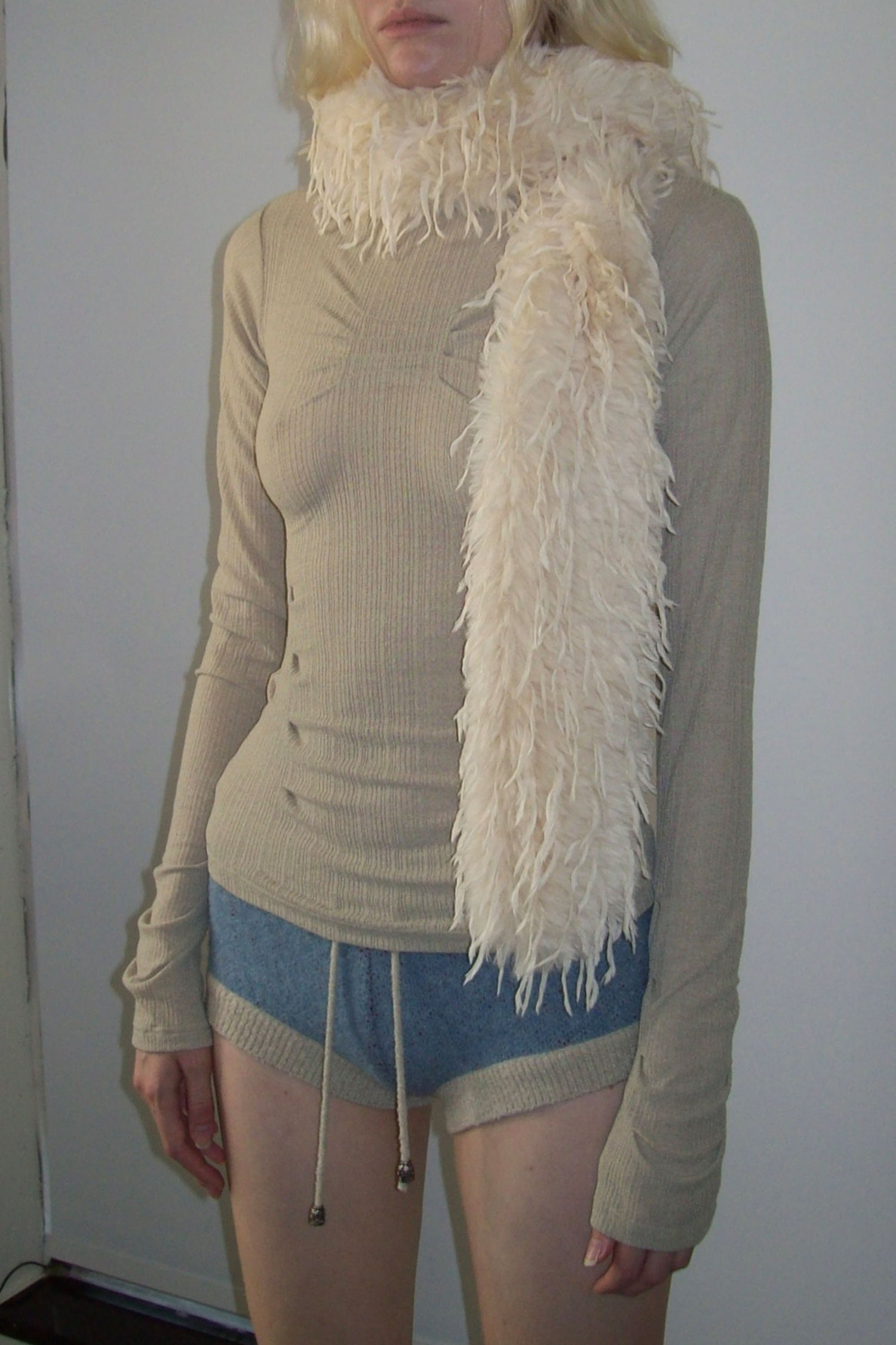 Origami Turtle Neck Tee Beige