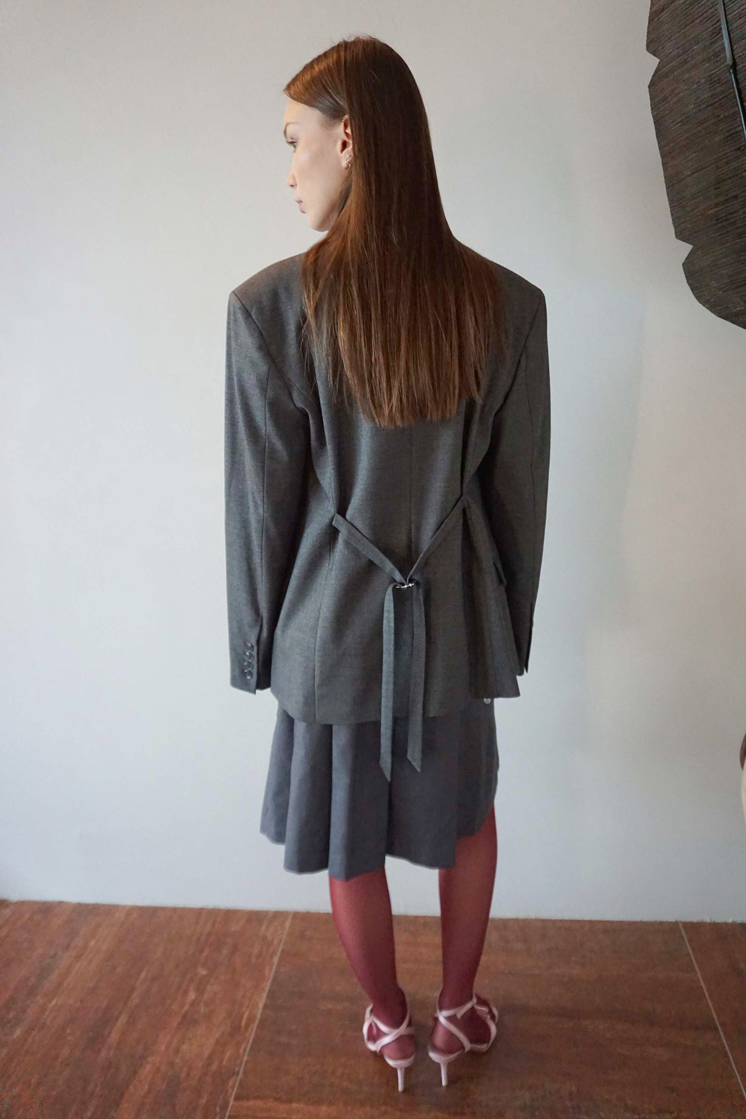 Tailored Belted Blazer Gray