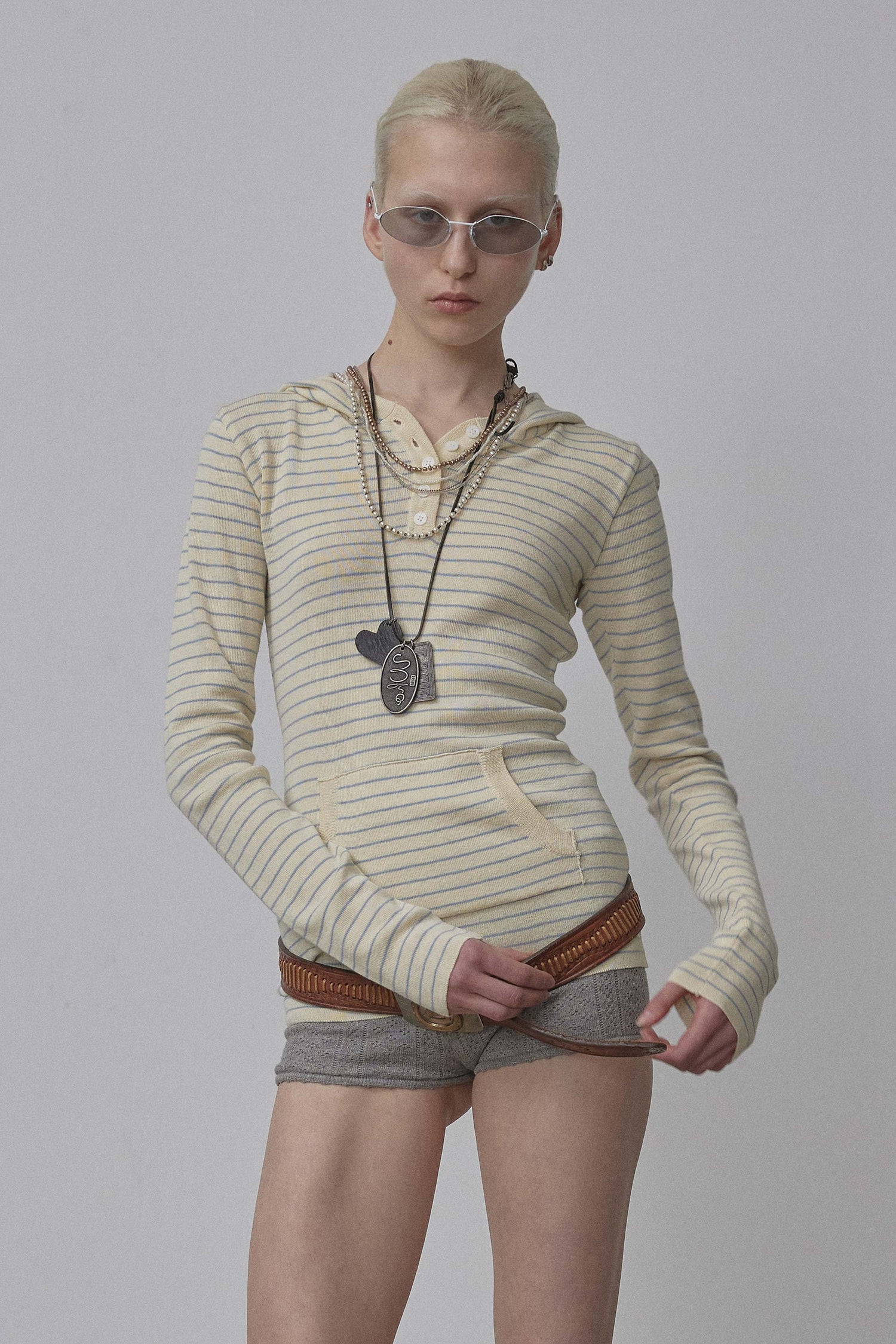 Knitted Stripe Hoodie Butter/Baby Blue