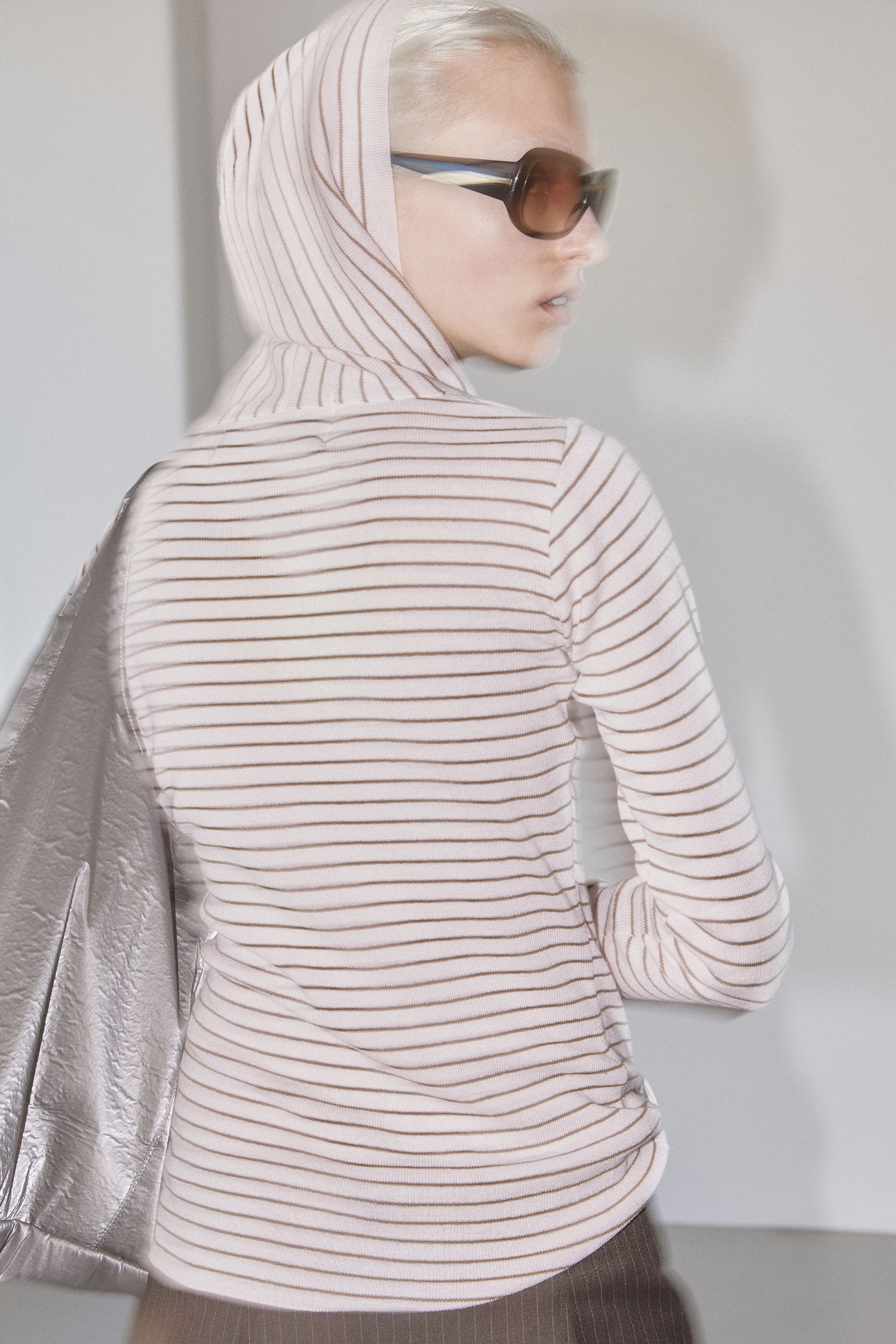 Knitted Stripe Hoodie Pink/Brown