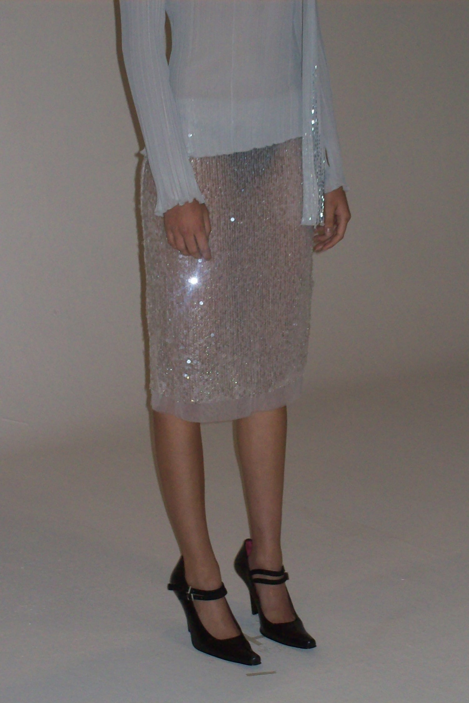 Beaded Scarf Set-Up Top Ice Gray