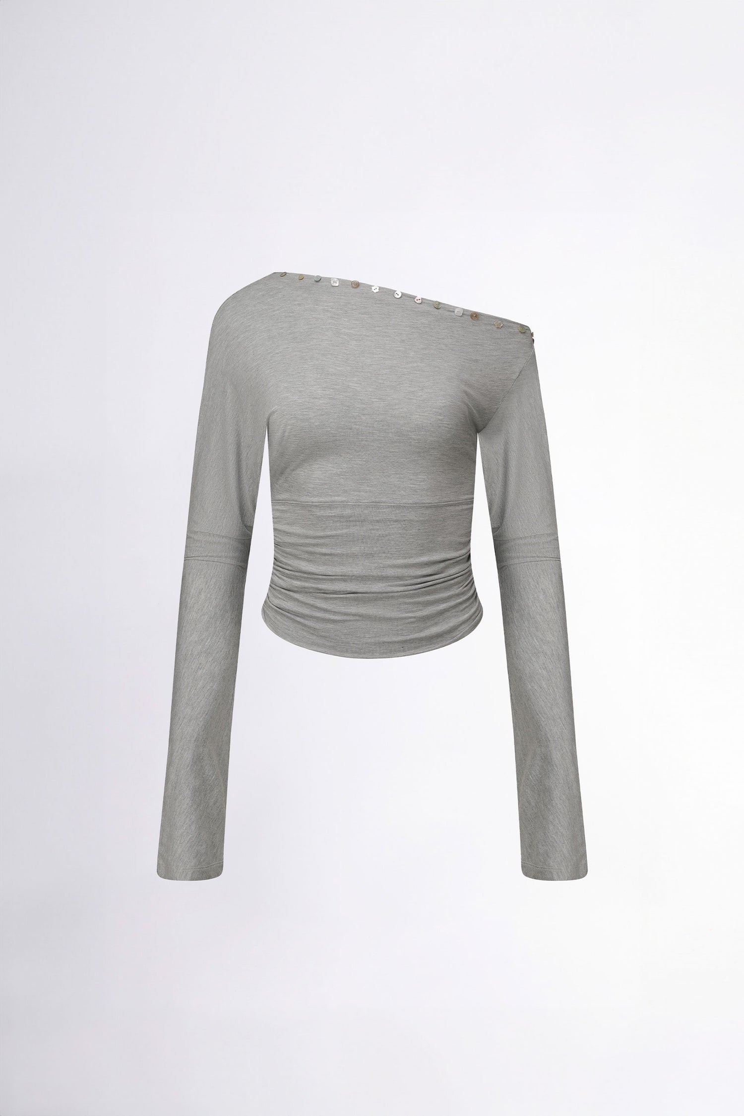 Shell Button Sleeve Top Melange Gray
