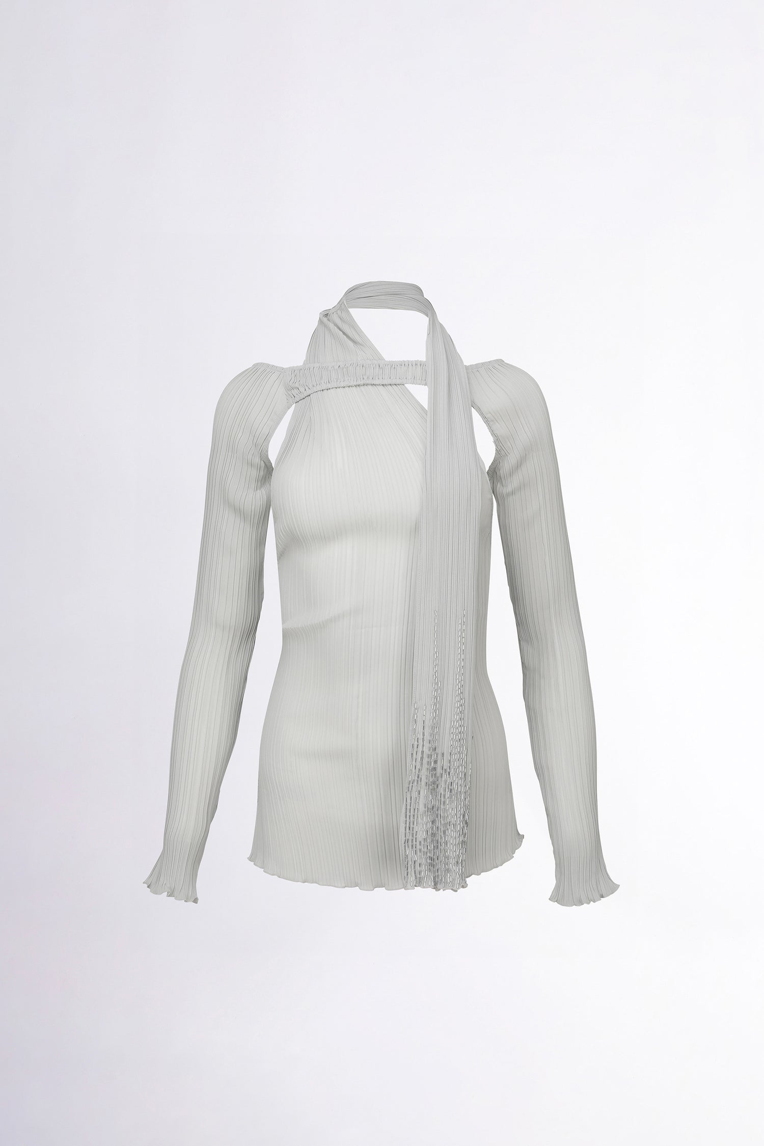 Beaded Scarf Set-Up Top Ice Gray