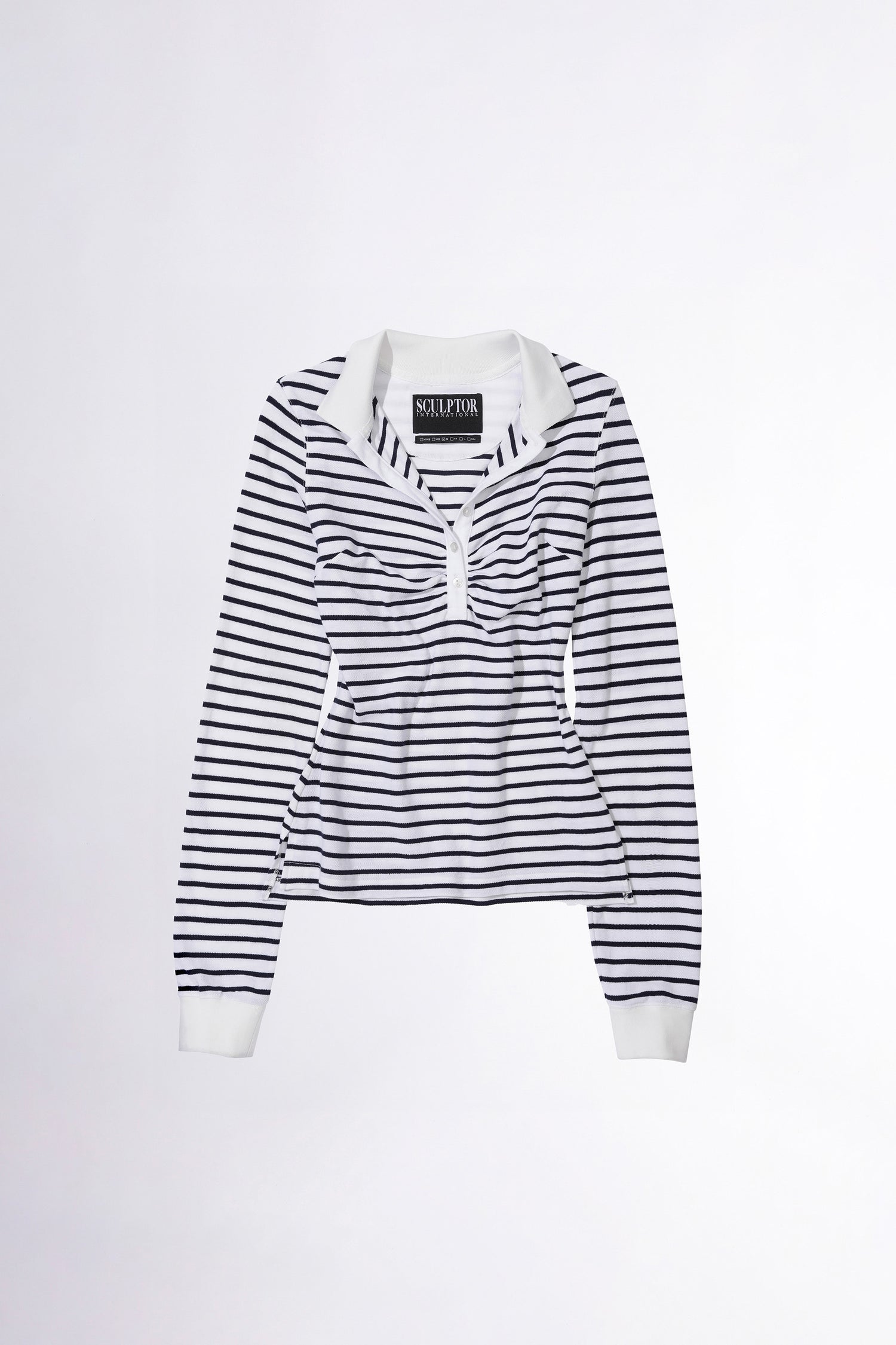 Shirring Tennis Shirt White/Navy Stripe