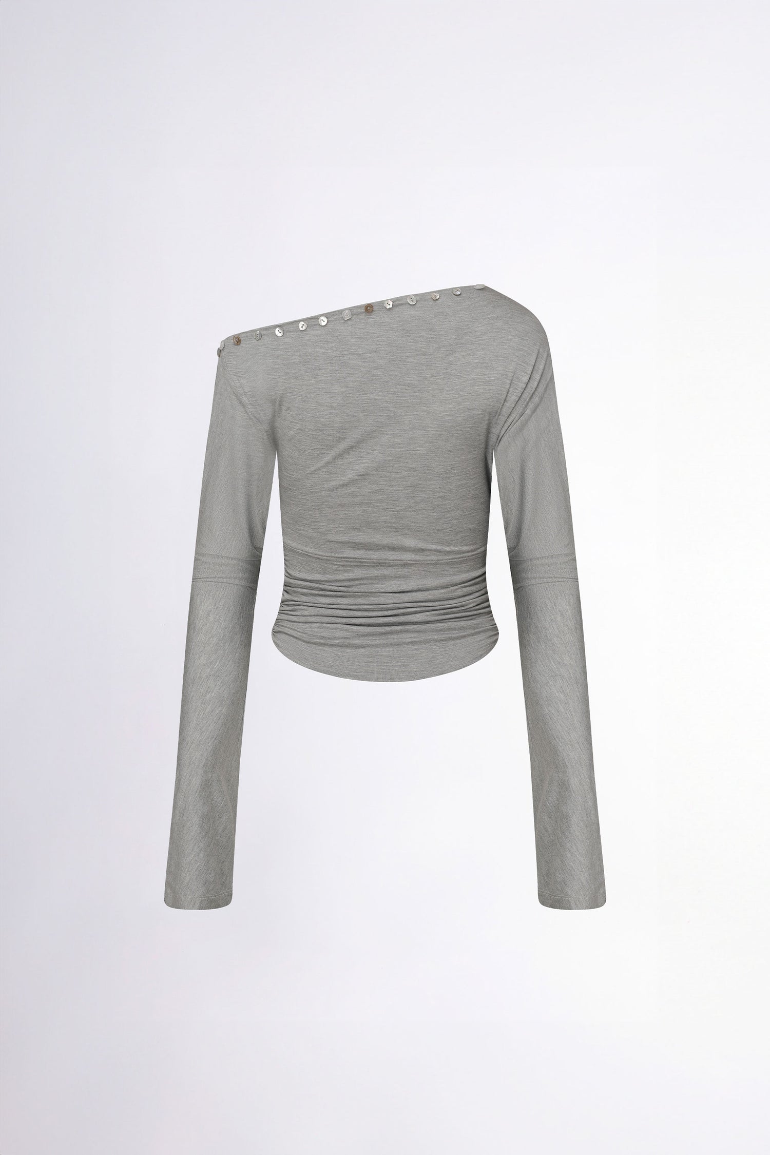 Shell Button Sleeve Top Melange Gray