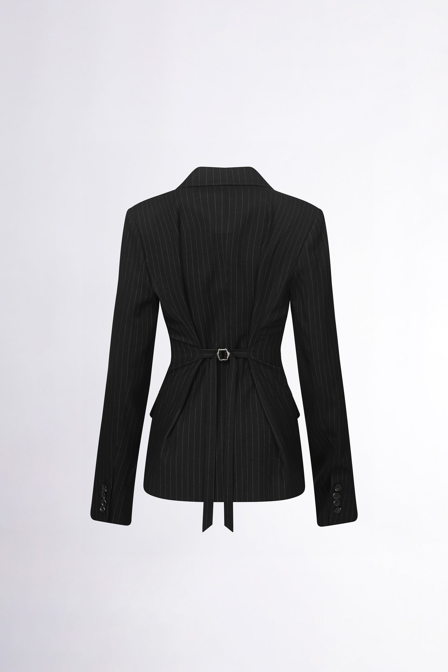 Tailored Belted Blazer Black Pin Stripe