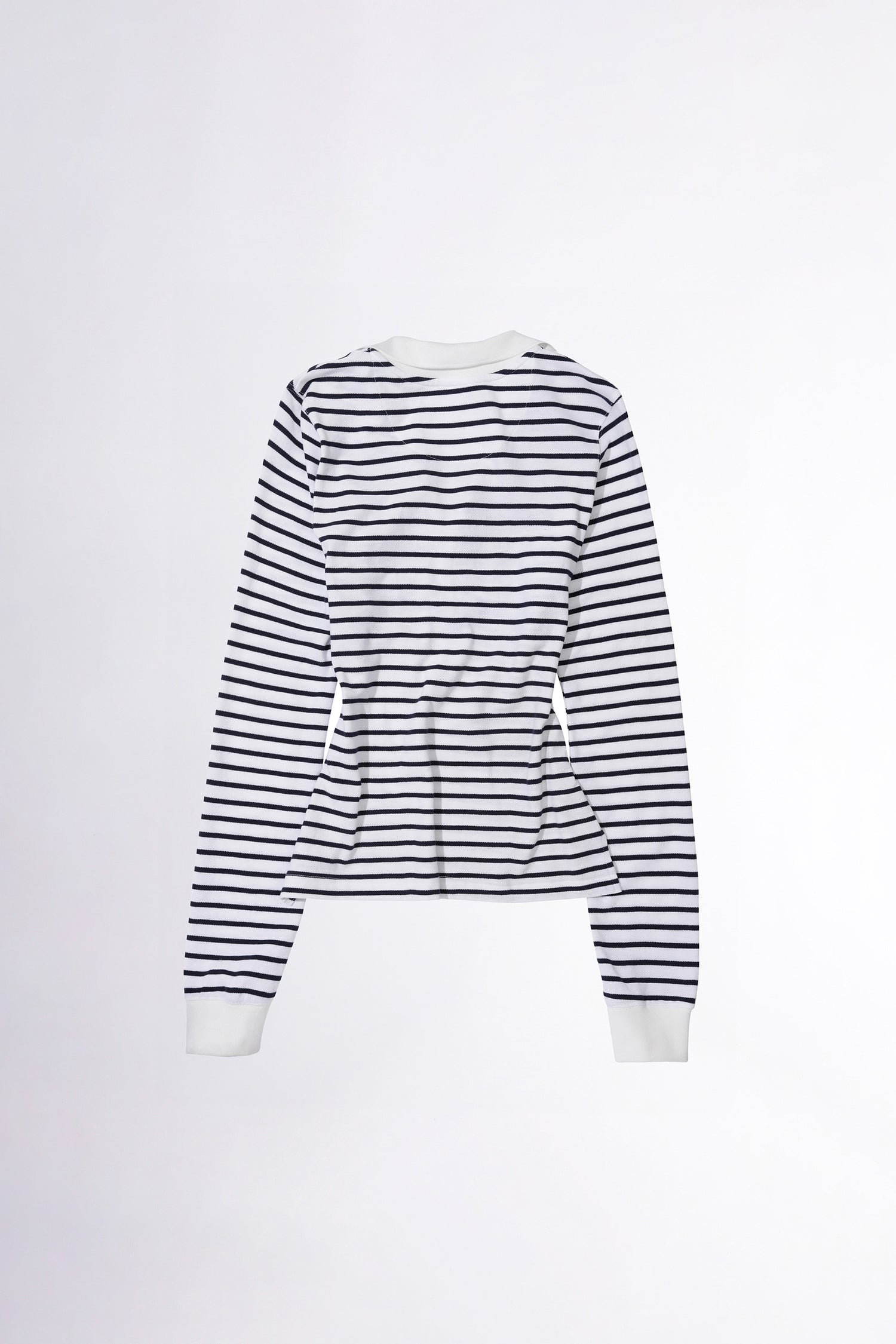 Shirring Tennis Shirt White/Navy Stripe