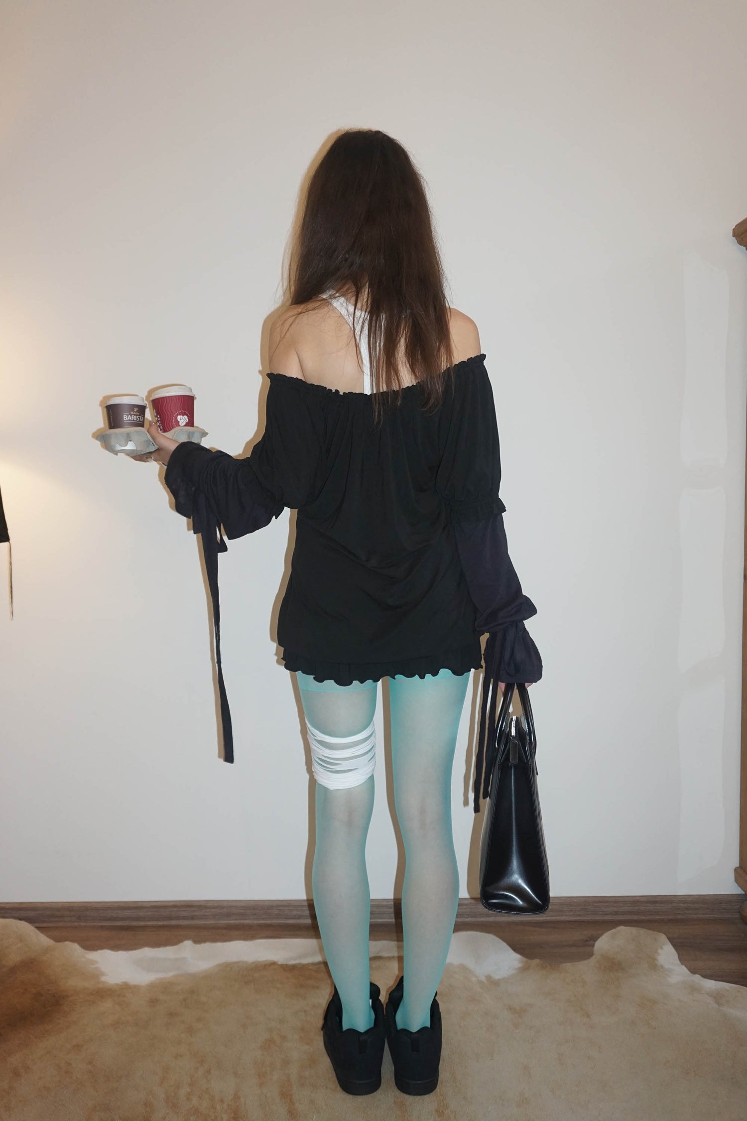 Soft Shirring Layered Tee Black