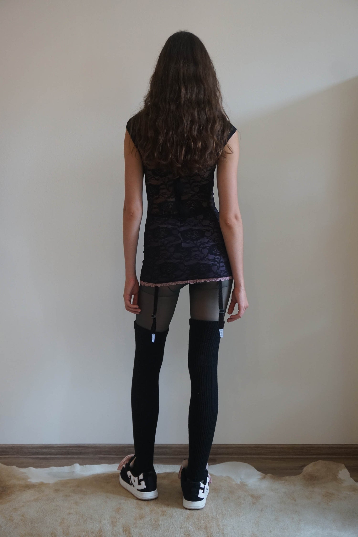 Lace Garter Belt Slip Black