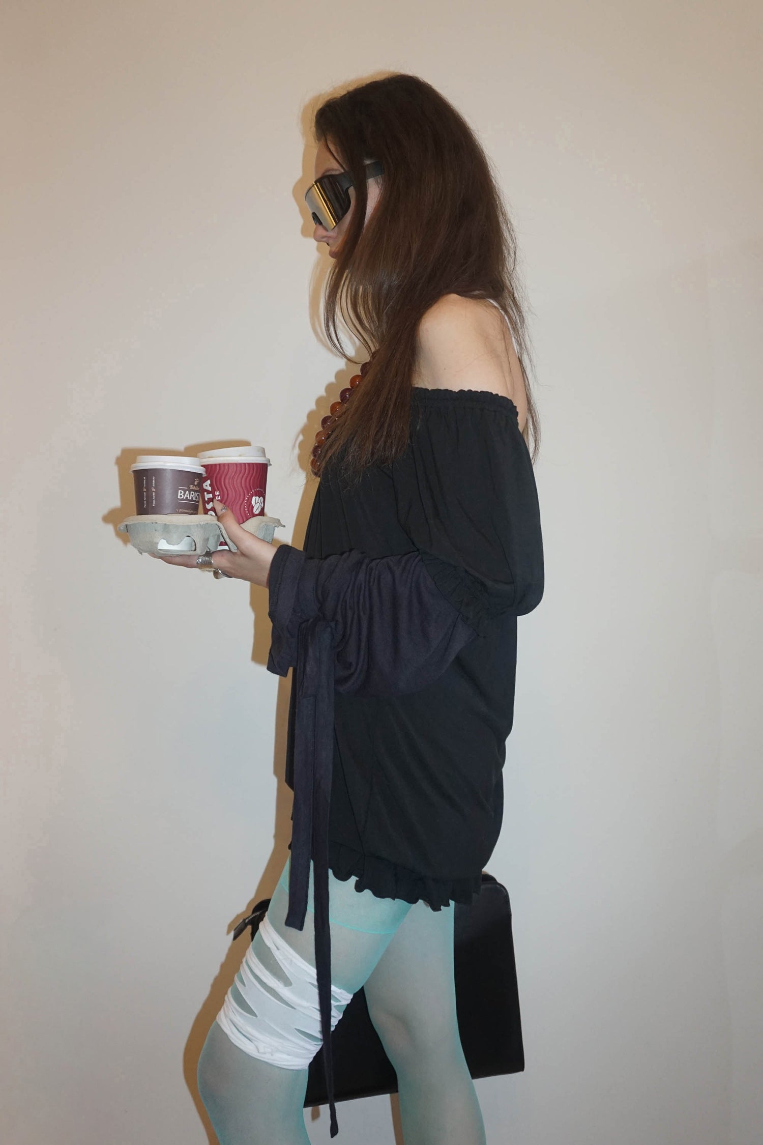 Soft Shirring Layered Tee Black