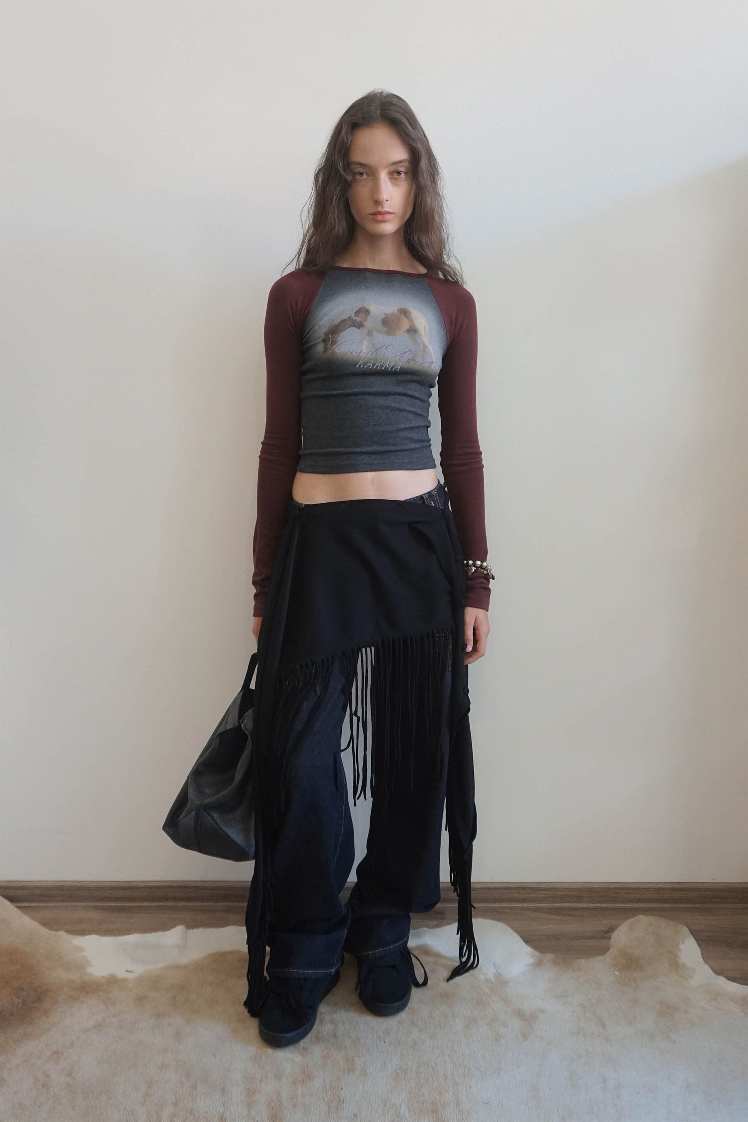 Good Karma Raglan Tee Charcoal/Burgundy