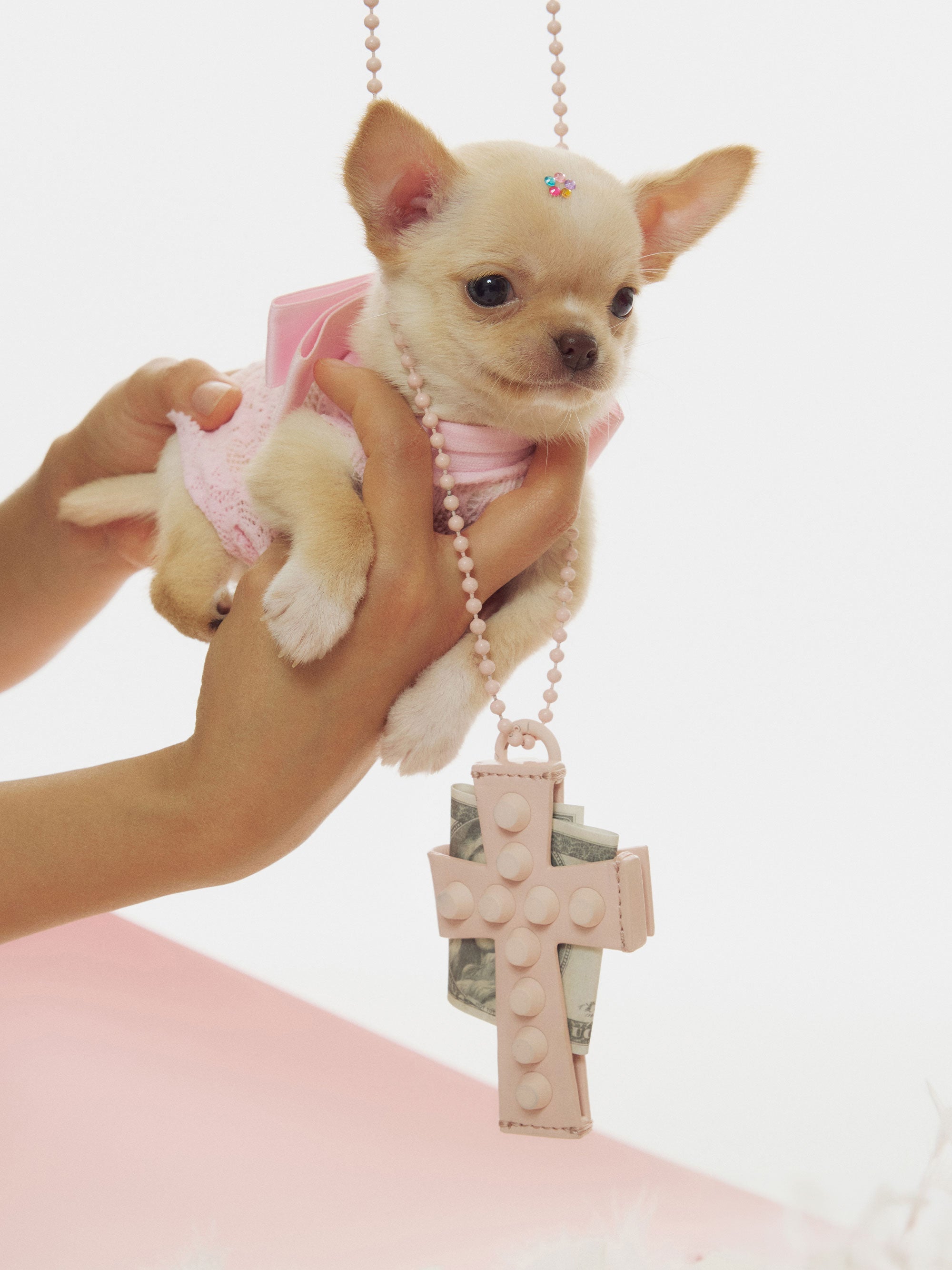 Cross Stud Strap Wallet Baby Pink – Sculptor