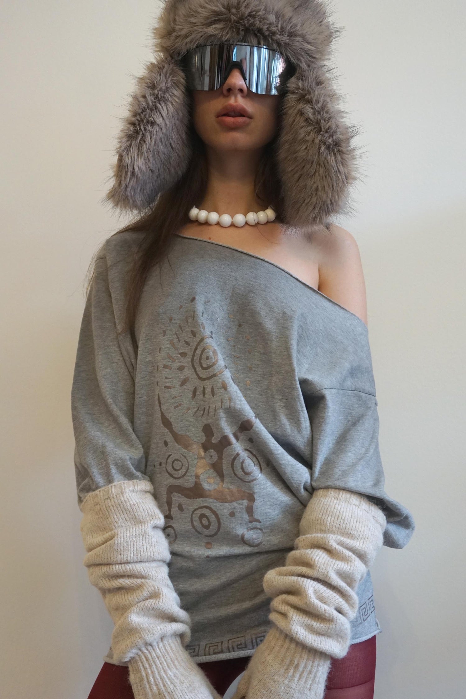 Boho Washed Off-Shoulder Tee Melange Gray