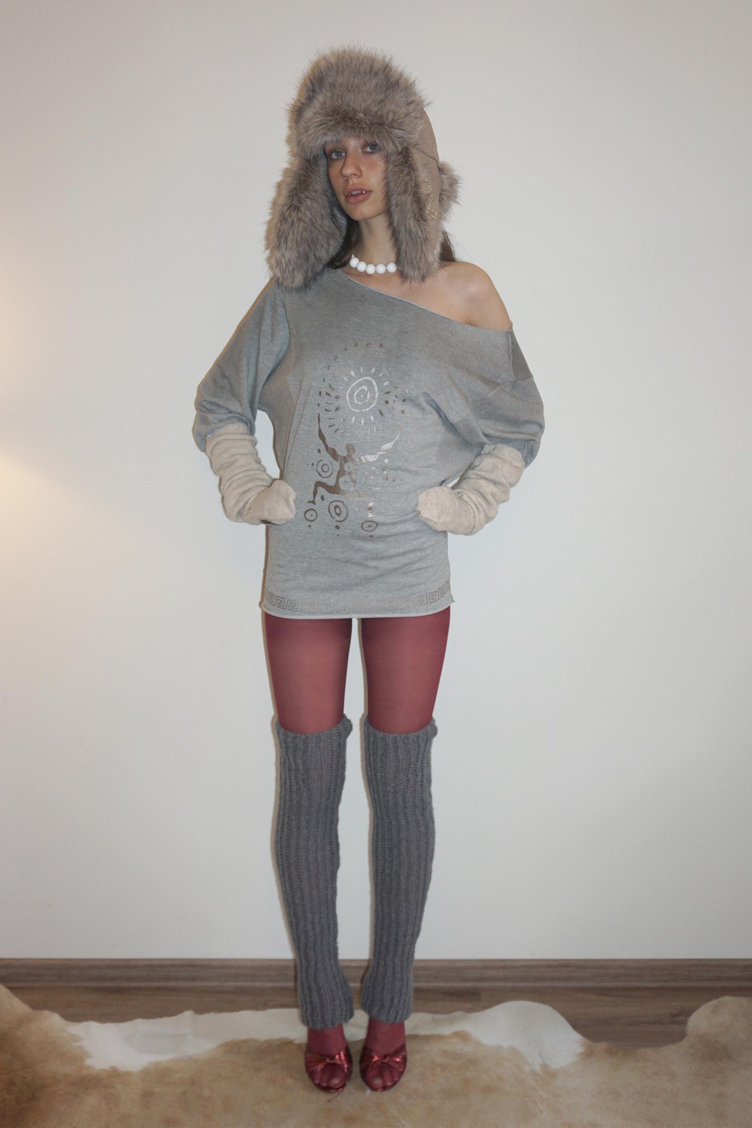 Boho Washed Off-Shoulder Tee Melange Gray