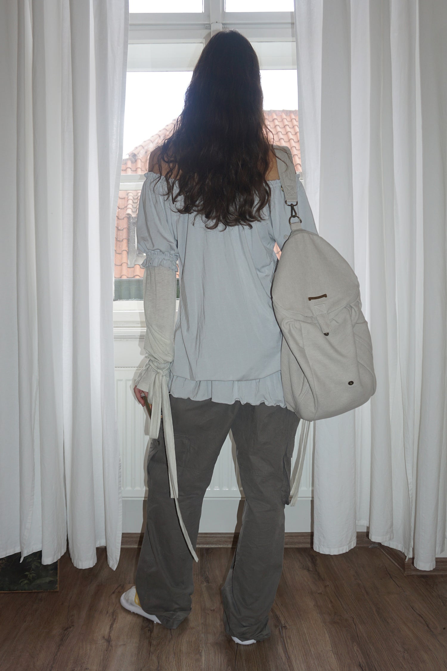 Soft Shirring Layered Tee Pale Gray