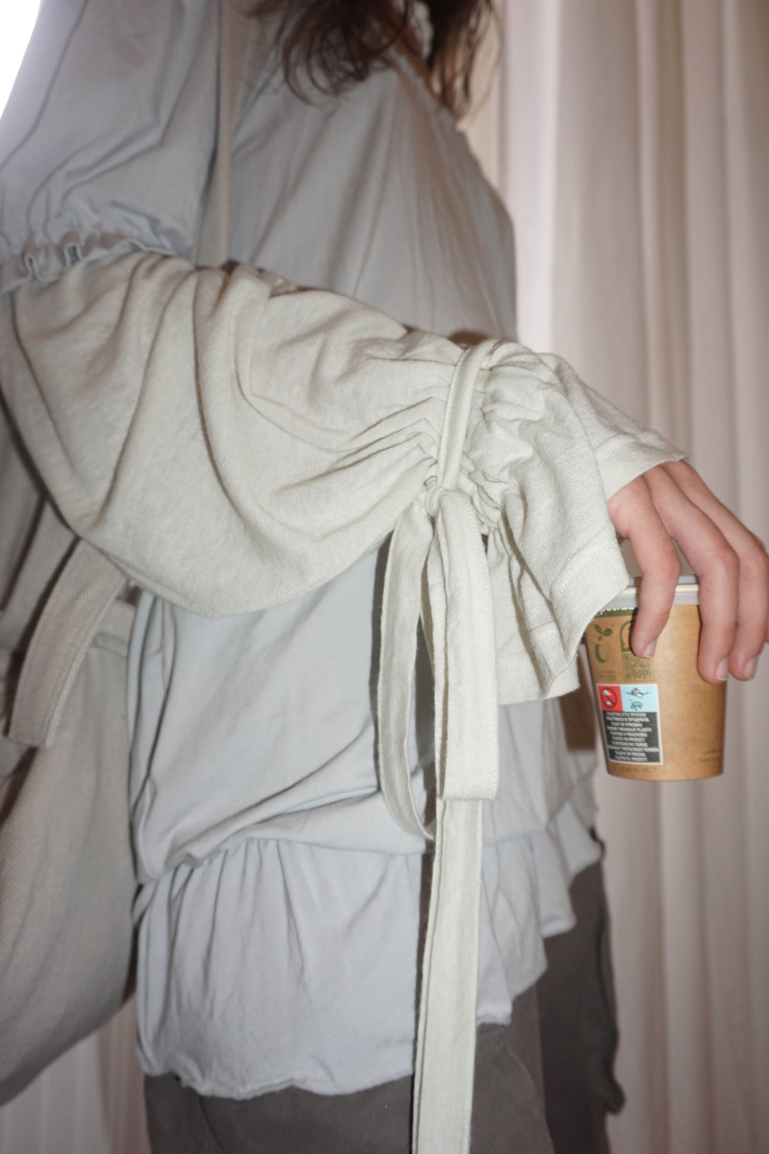 Soft Shirring Layered Tee Pale Gray