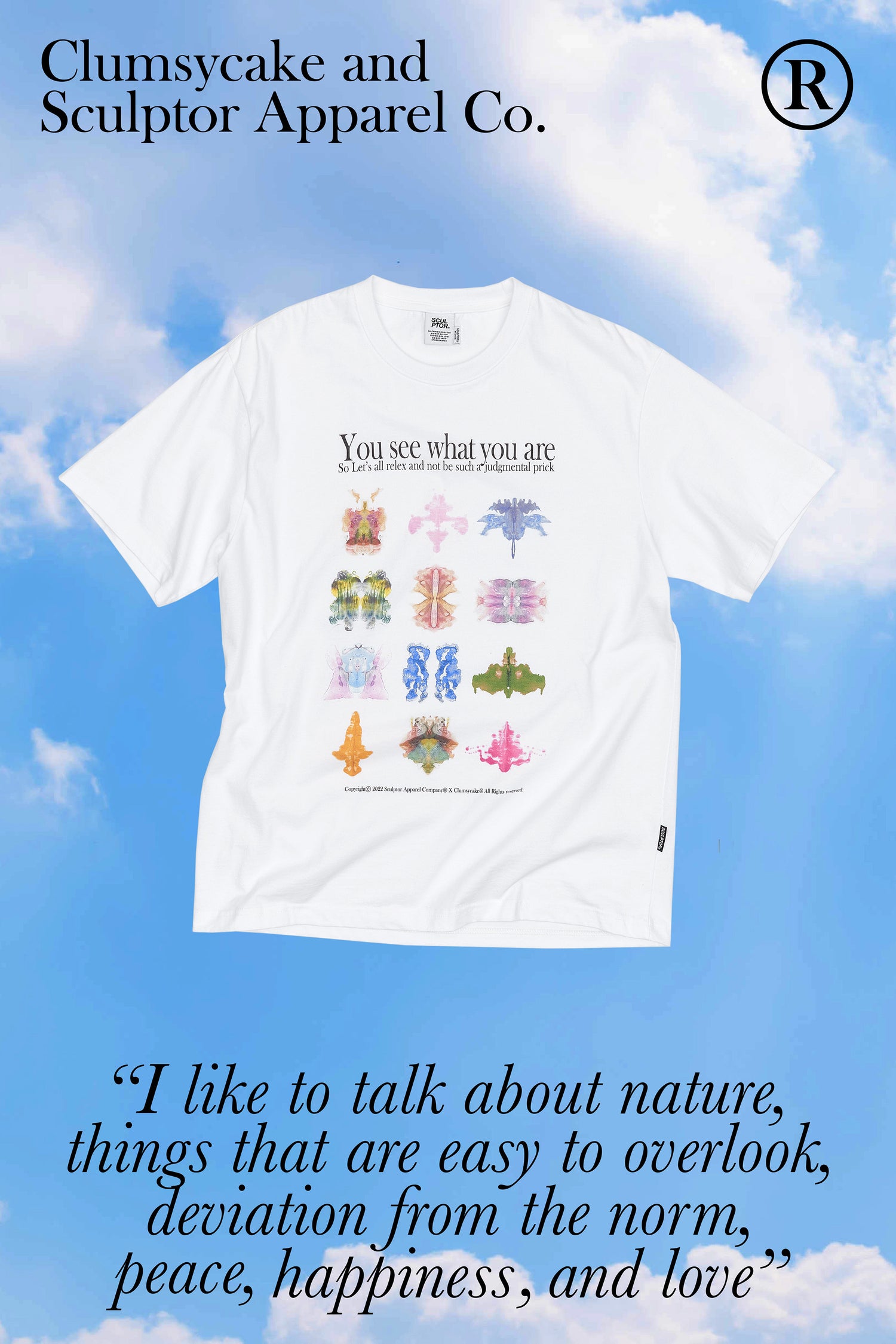 [Sculptor X Clumsy Cake] Rorschach Inkblot Tee White