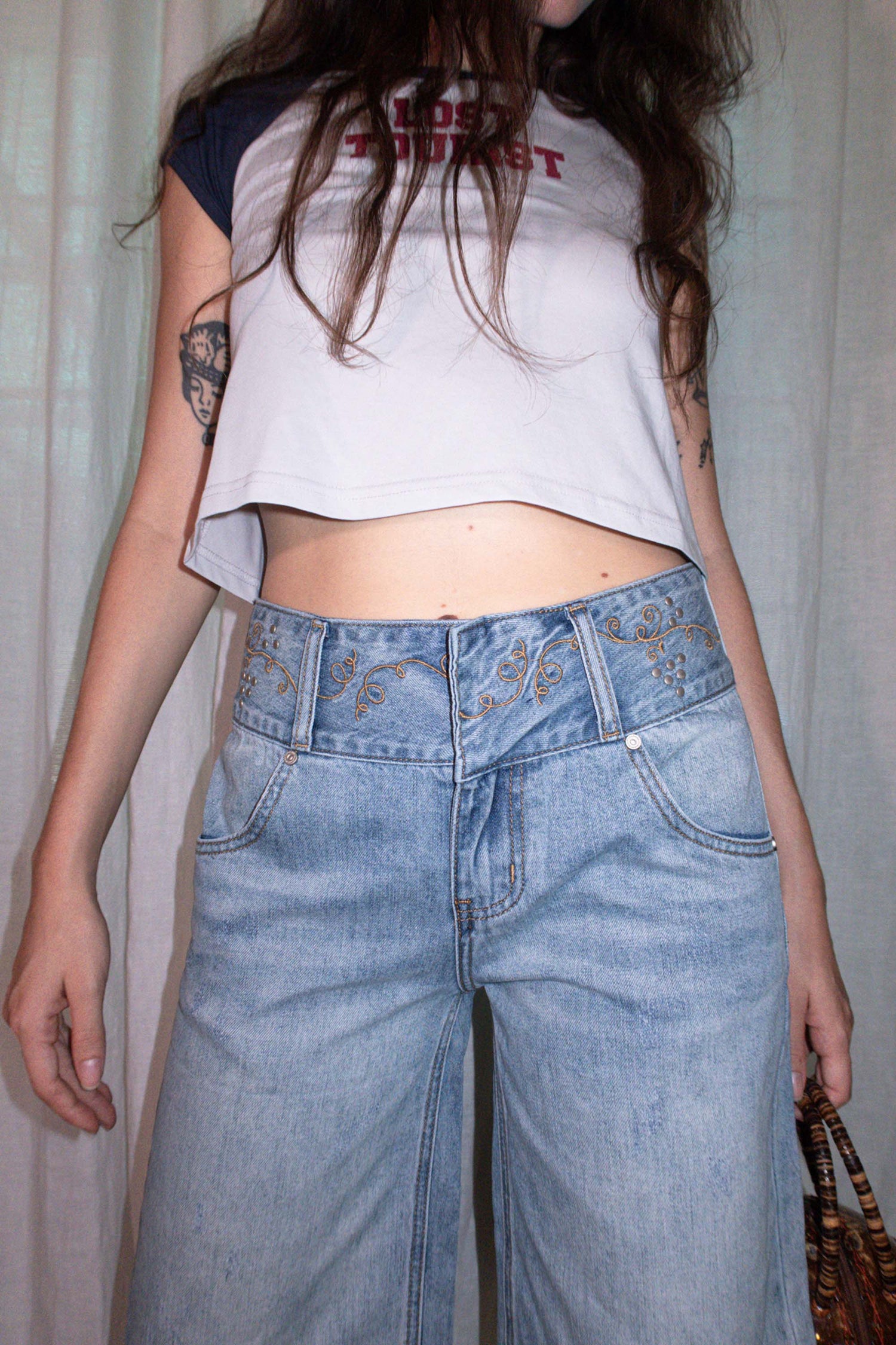 Vine Half Denim Pants Ice Blue