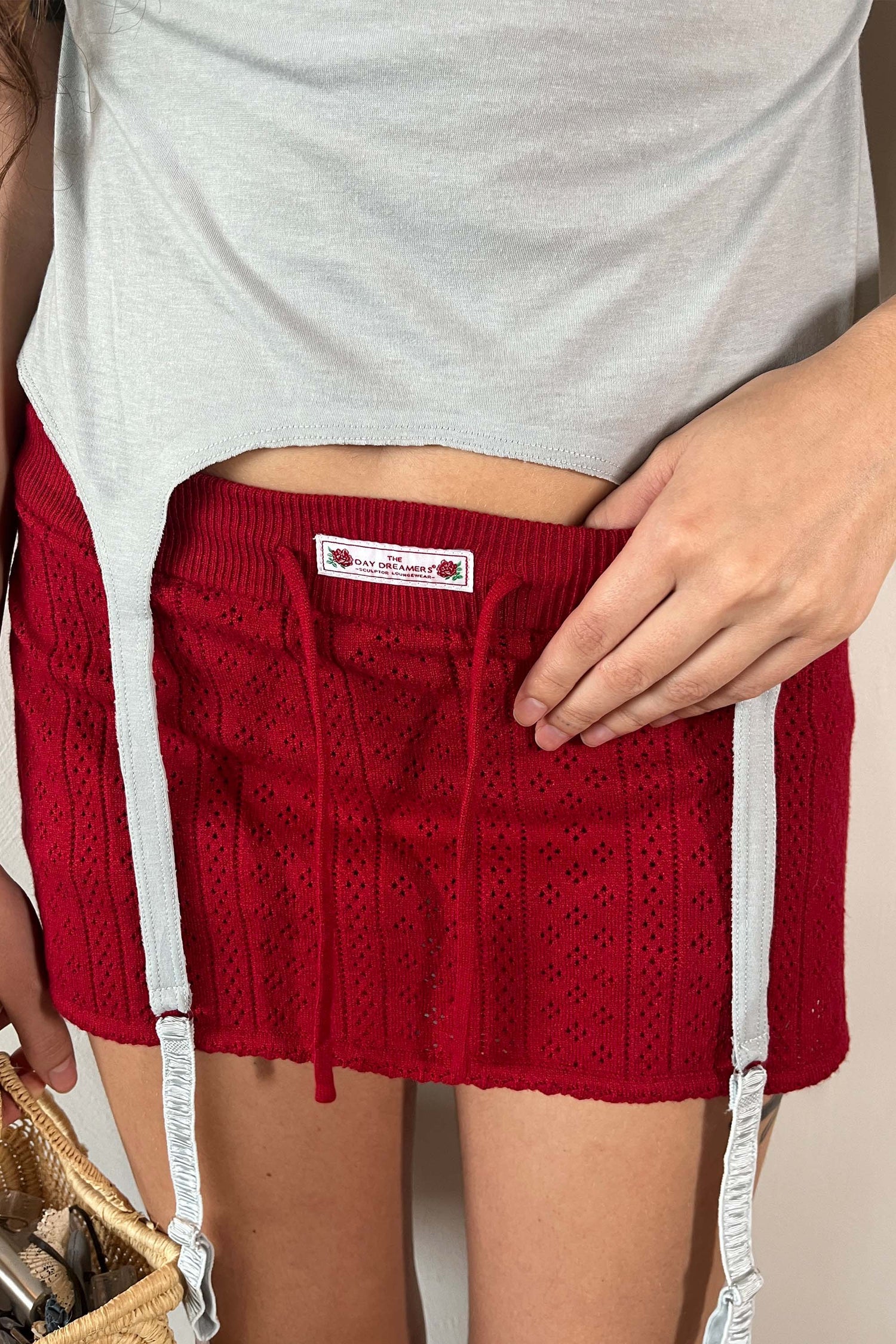 Eyelet Knit Skort Red