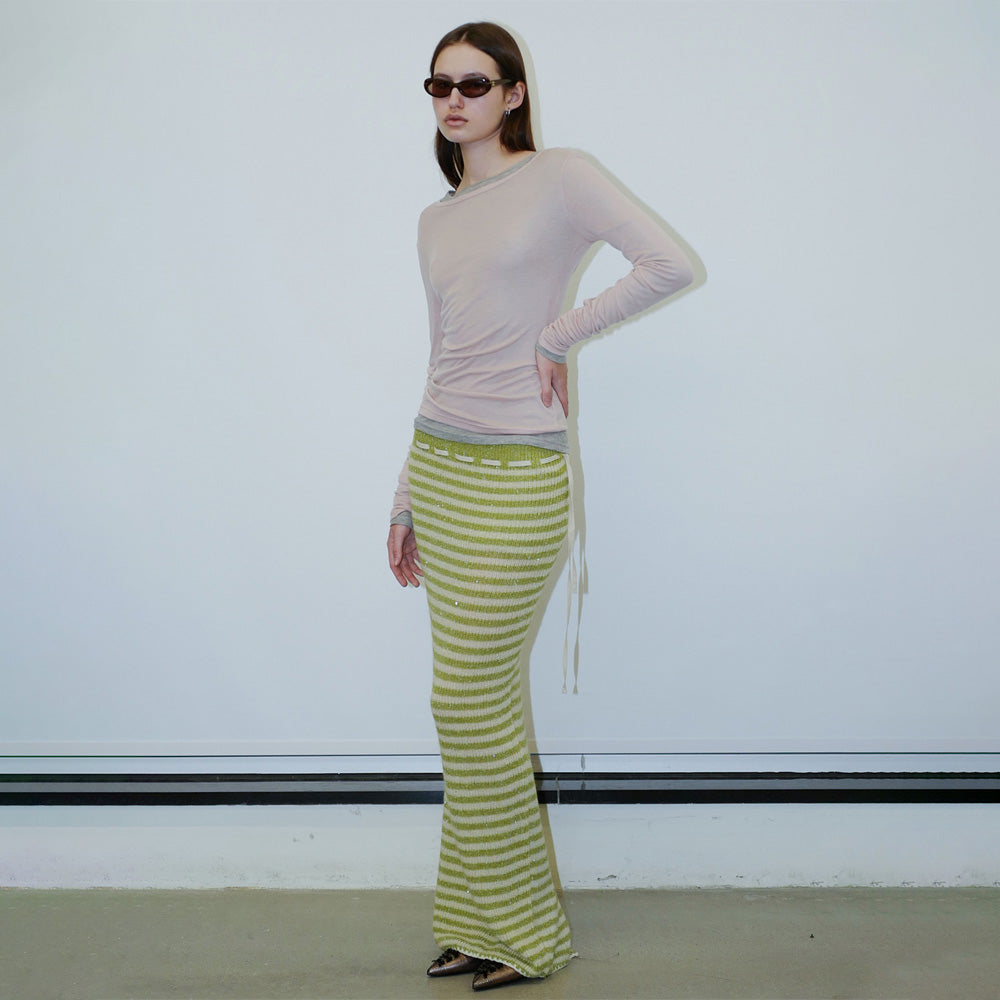 Sequin Maxi Wool Skirt Lime