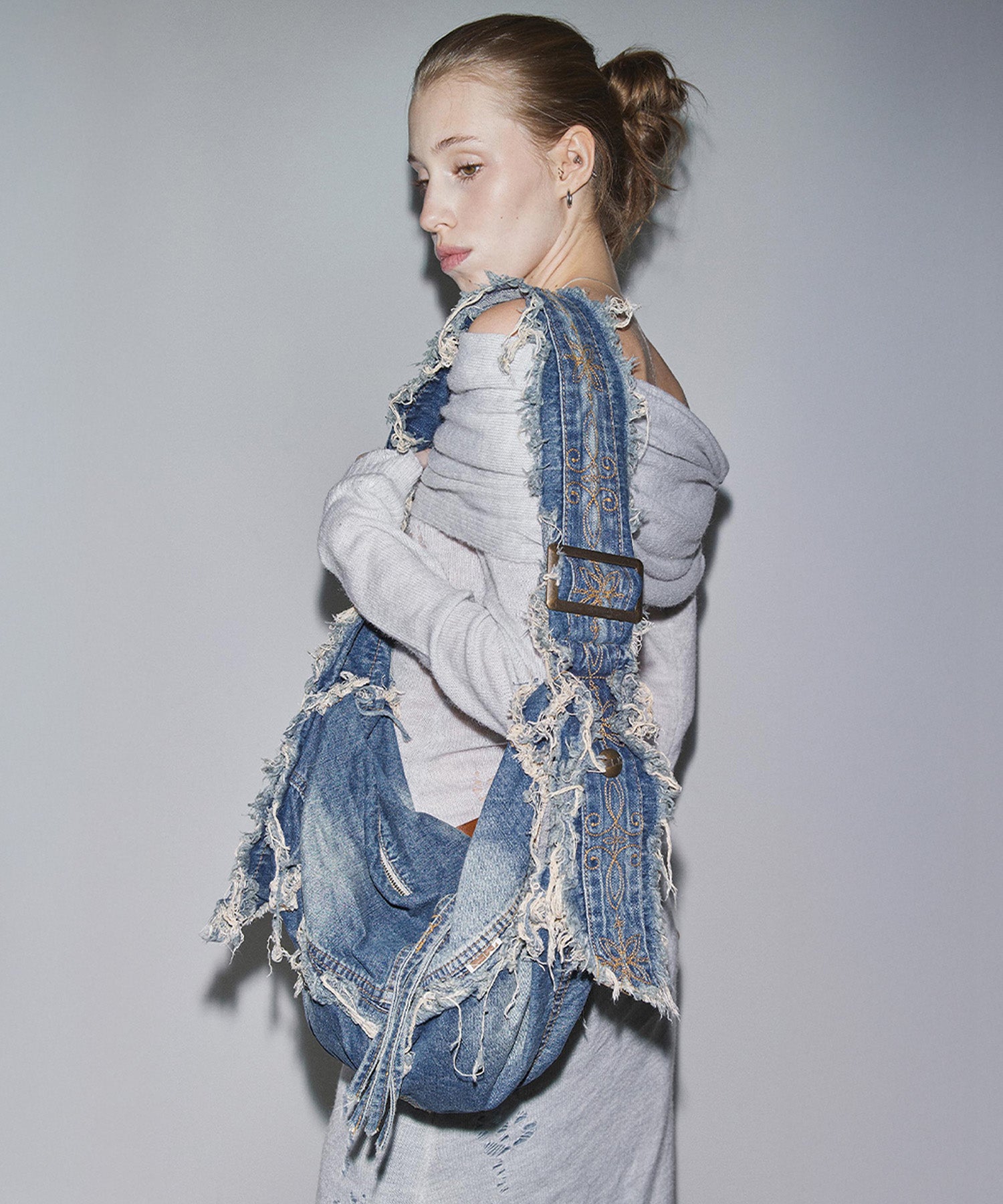 Destroyed Denim Duffel Bag Vintage Blue