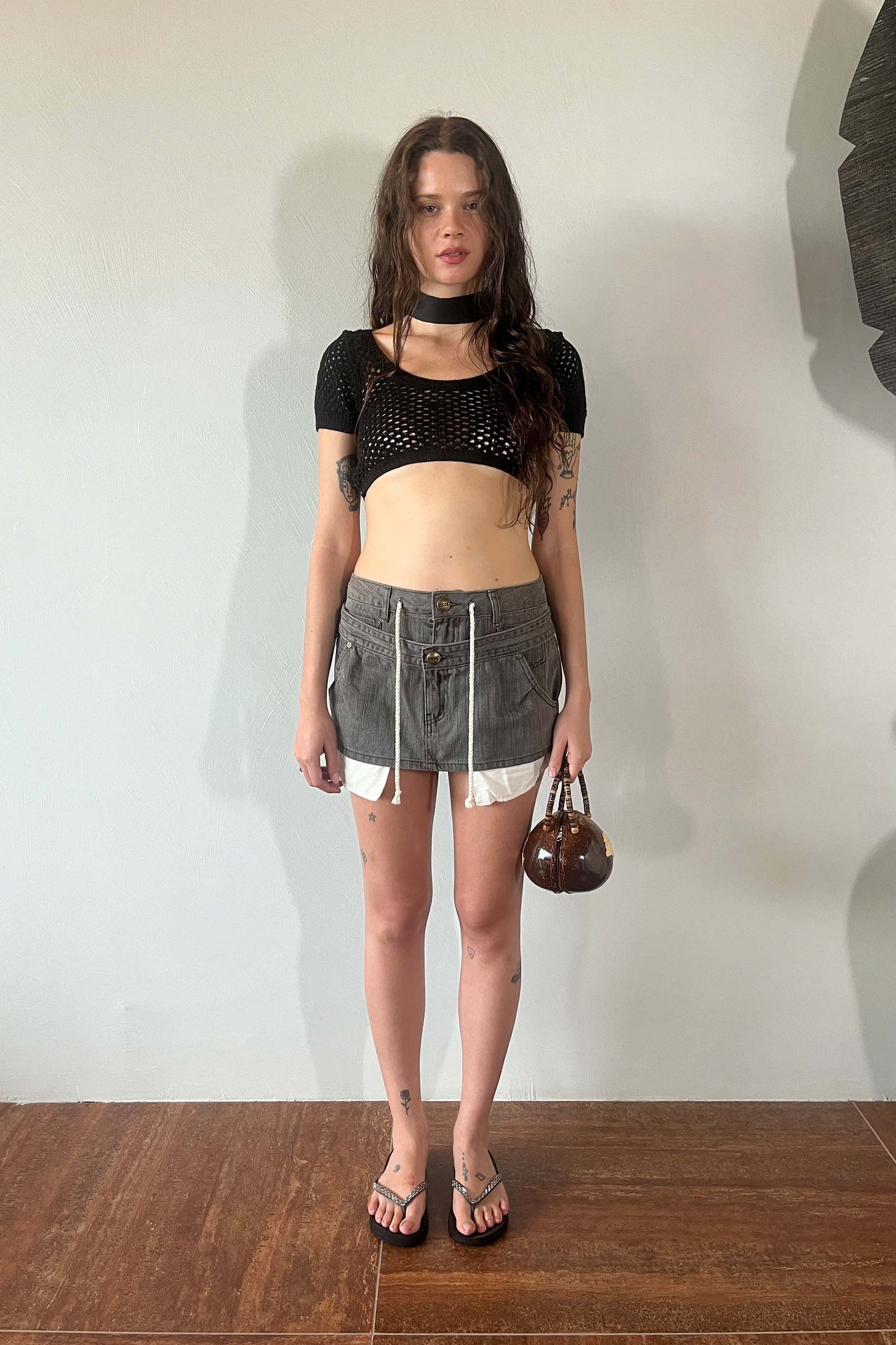 Apron Layered Mini Skirt Charcoal