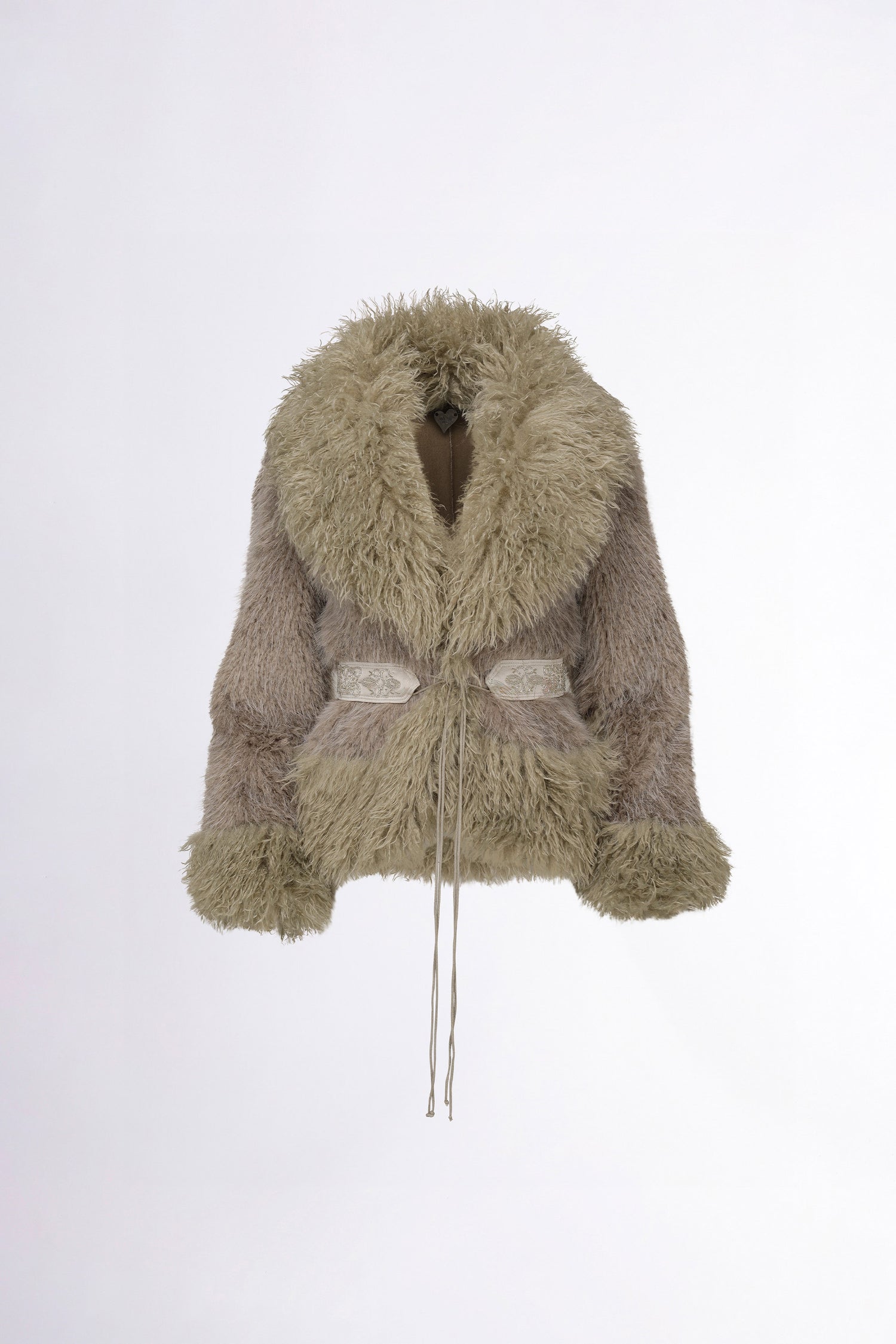 Beaded Faux Fur Robe Sage/Gray