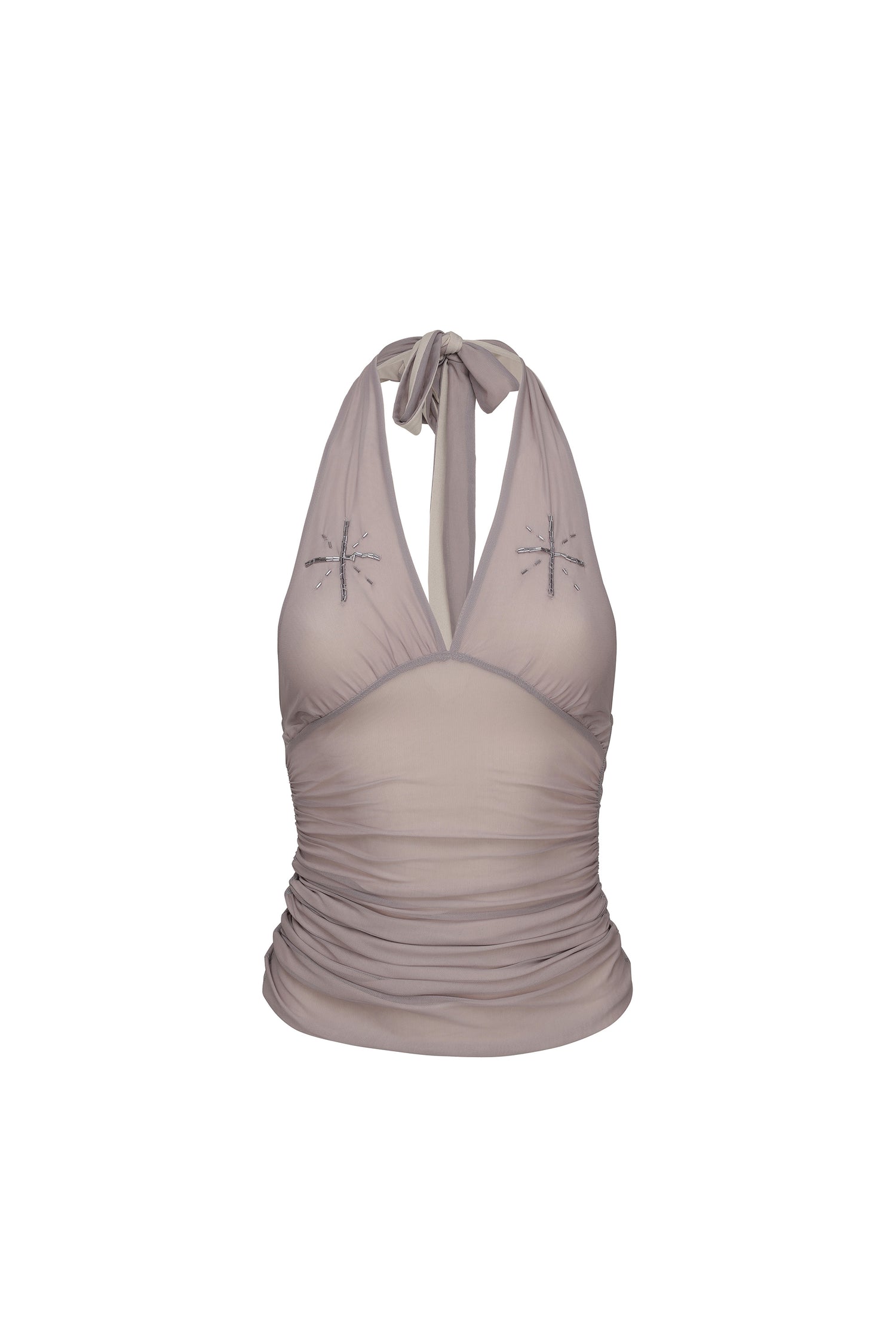Beaded Mesh Halter Top Pale Purple