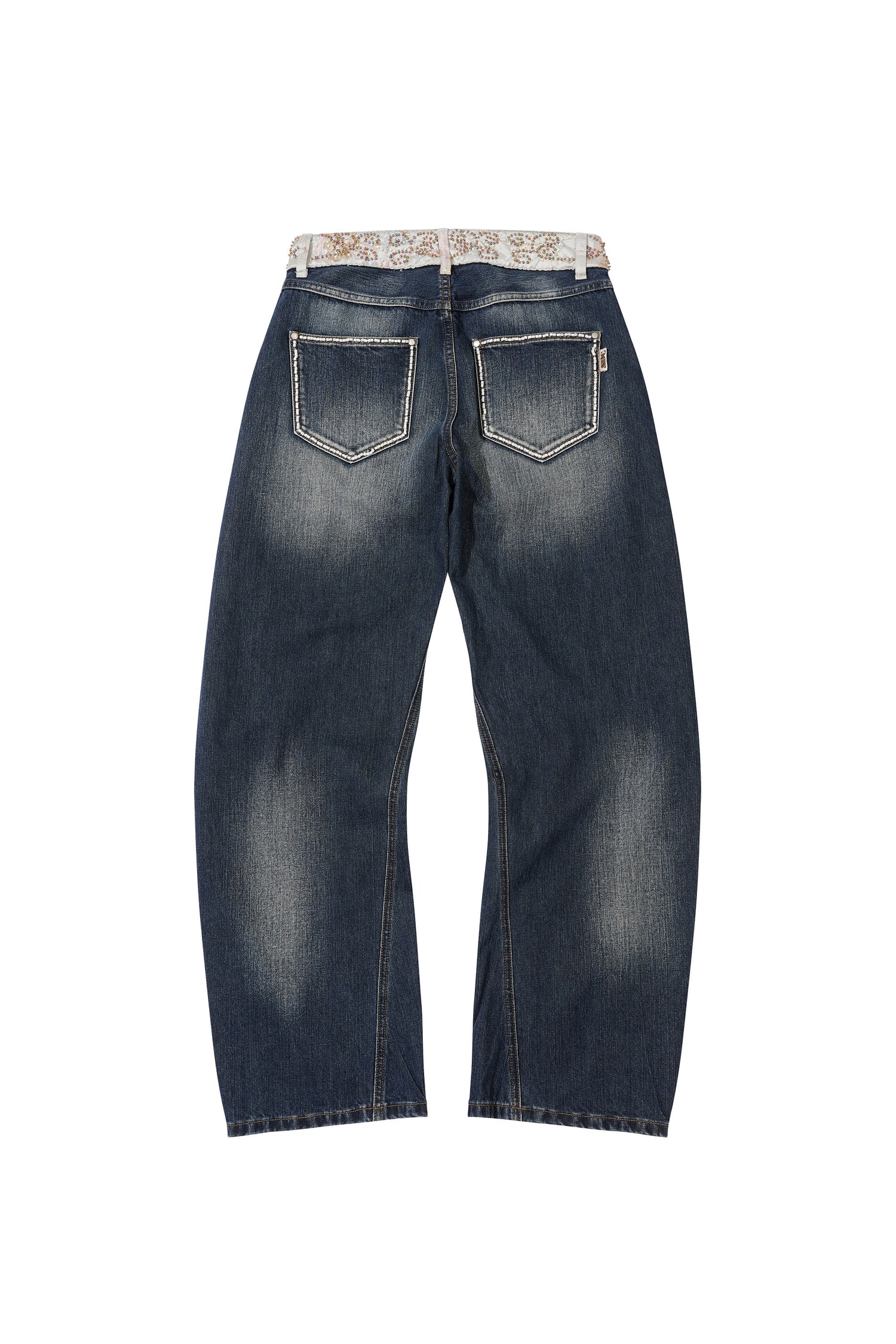 Beaded Waist Denim Pants Indigo Blue