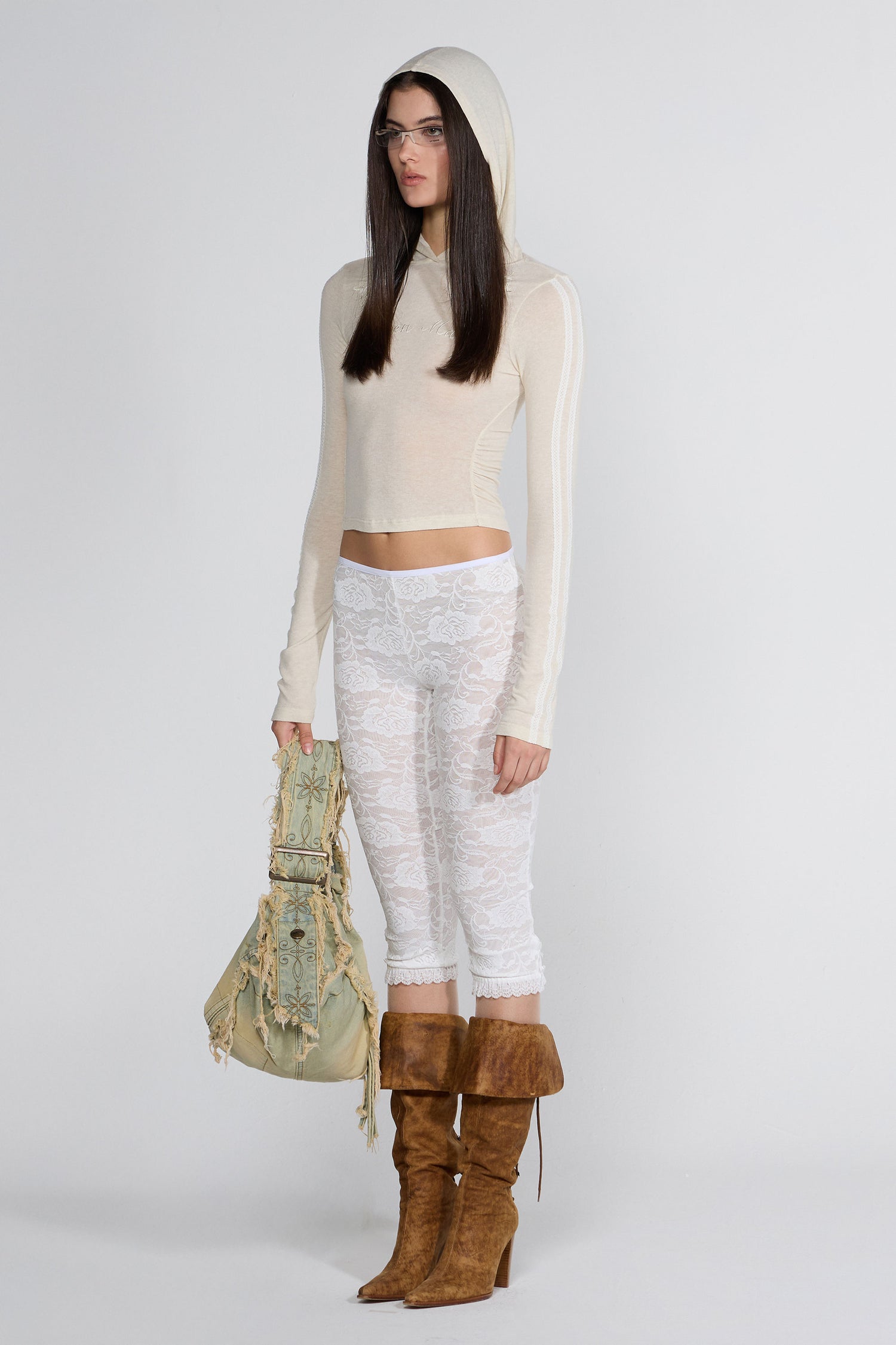 90s Lace Leggings White
