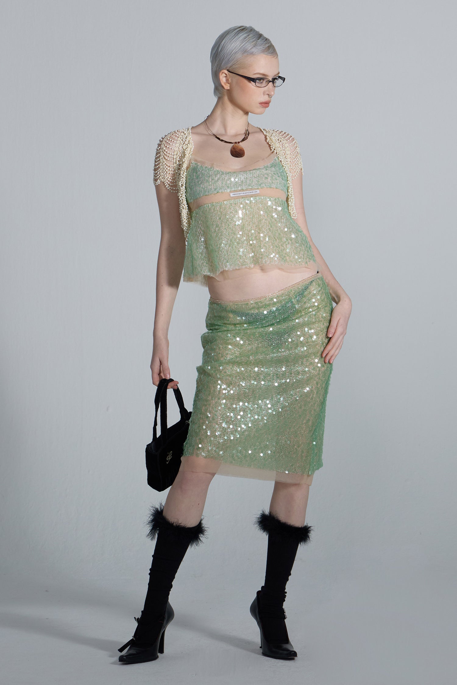 Sequin Layered Camisole Green