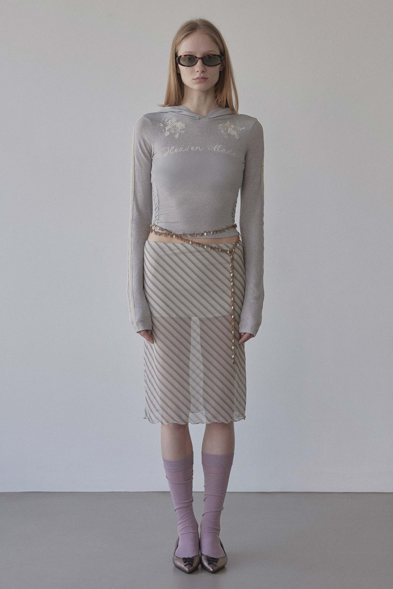 Rose Angora Hoodie Tee Pale Melange