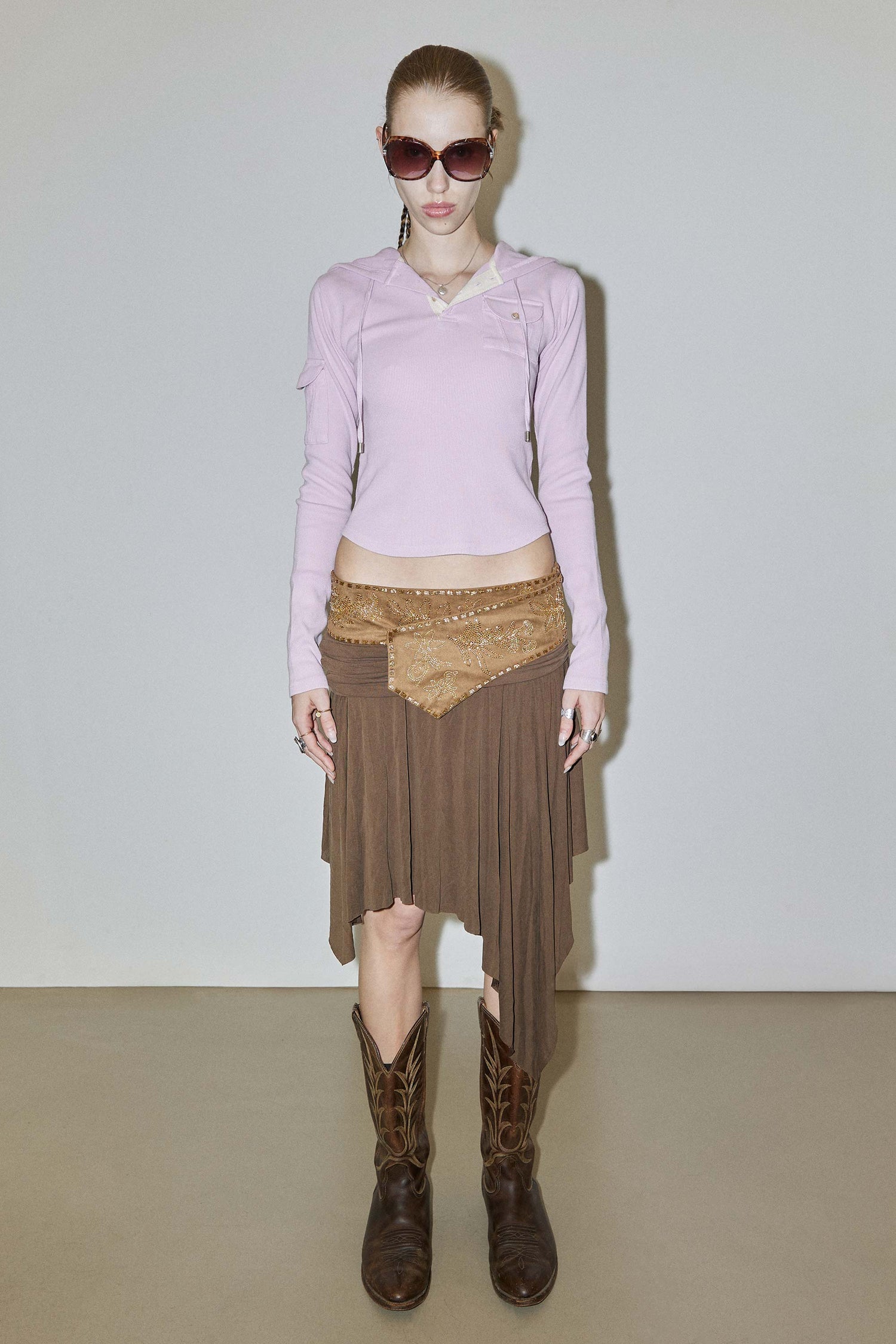 Beaded Jersey Skirt Brown