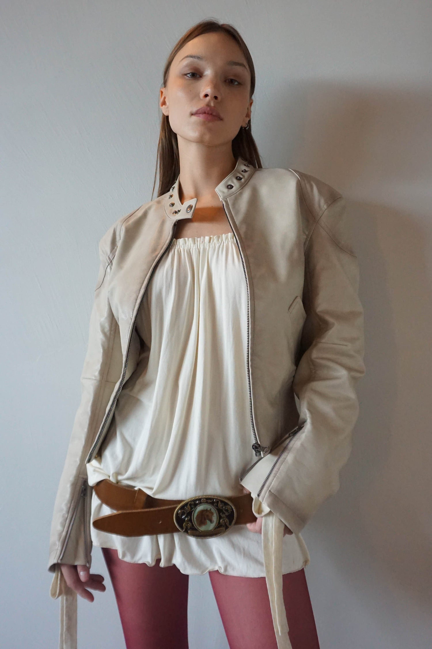 Emboss Faux Leather Bomber Ivory